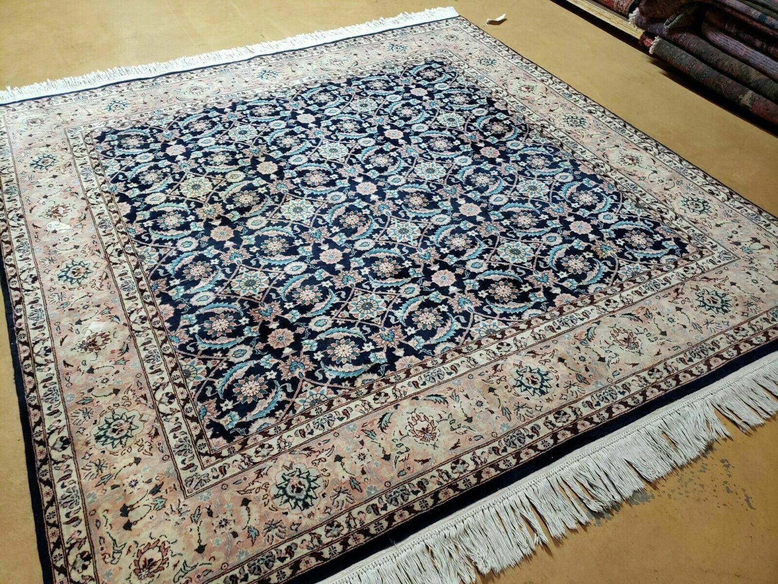 Square Indo Persian Rug 6x6, Hand Knotted, Wool, Allover Pattern