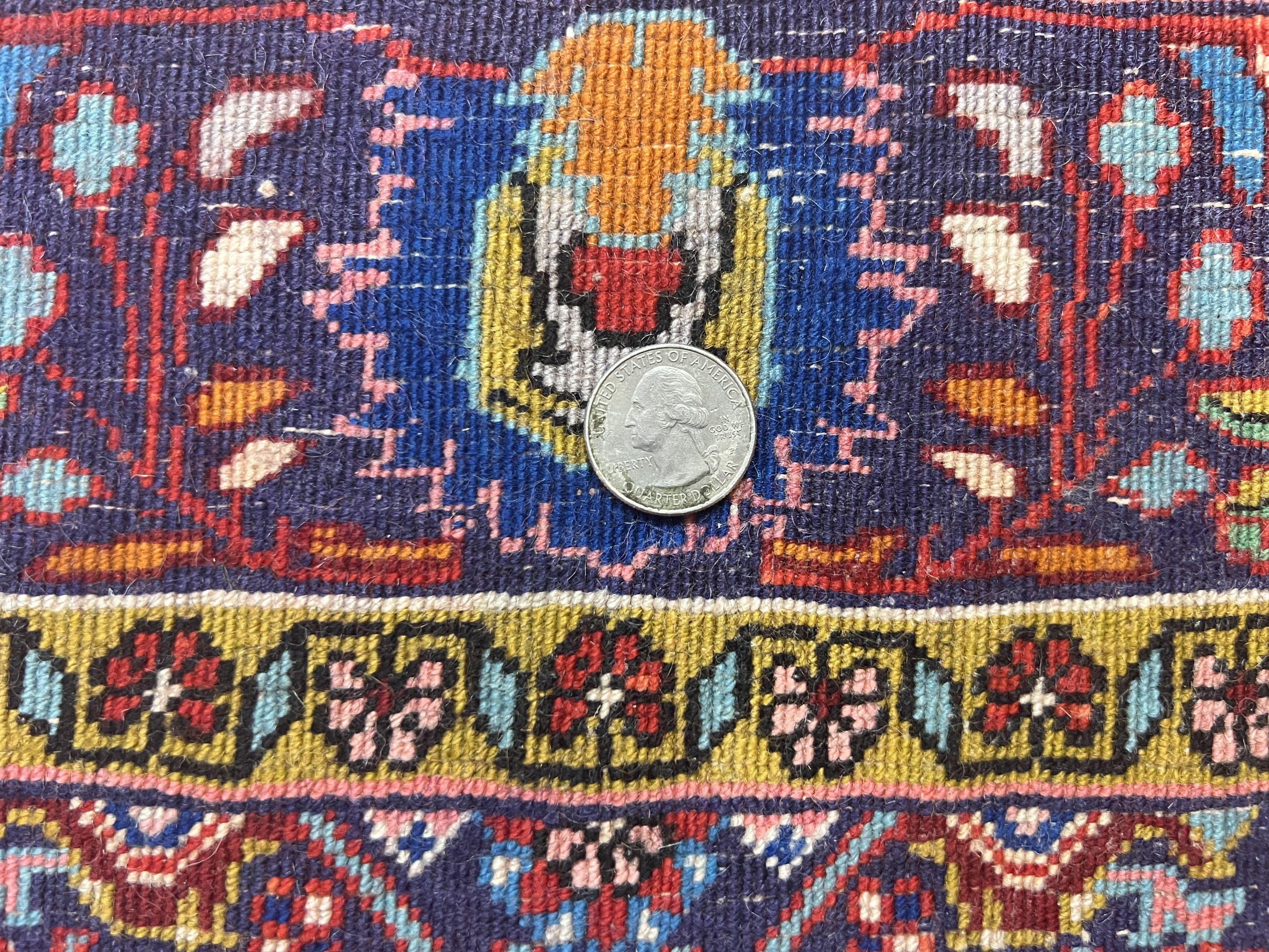 Persian Bidjar Rug 4x6, Handmade Oriental Carpet, Fine Weave, Herati Mahi Pattern, Vintage, Red, 300 KPSI