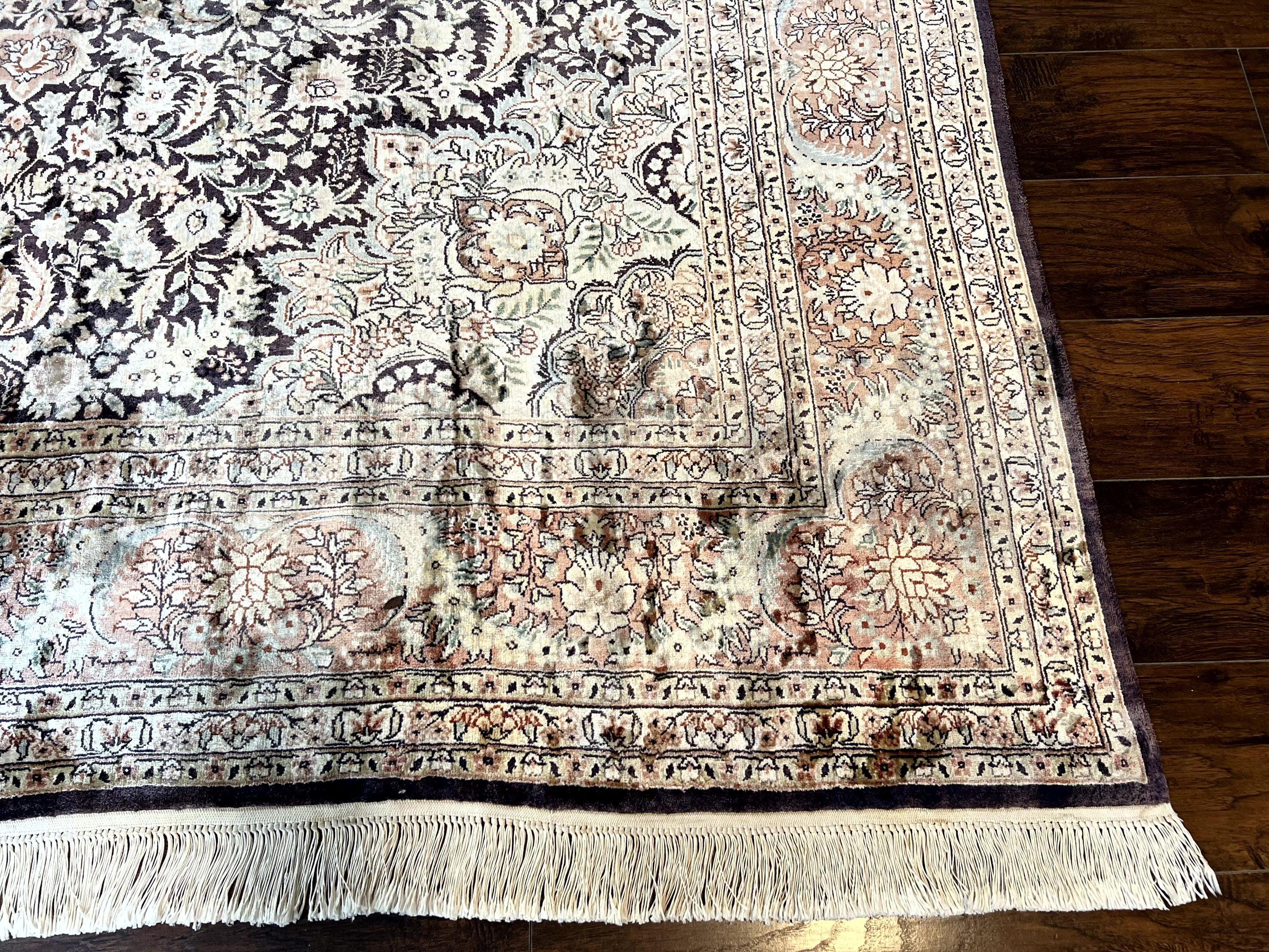 Silk Indian Kashmiri Rug 8x10, Floral Medallion, Indo Persian Carpet, Handmade Vintage Silk Rug