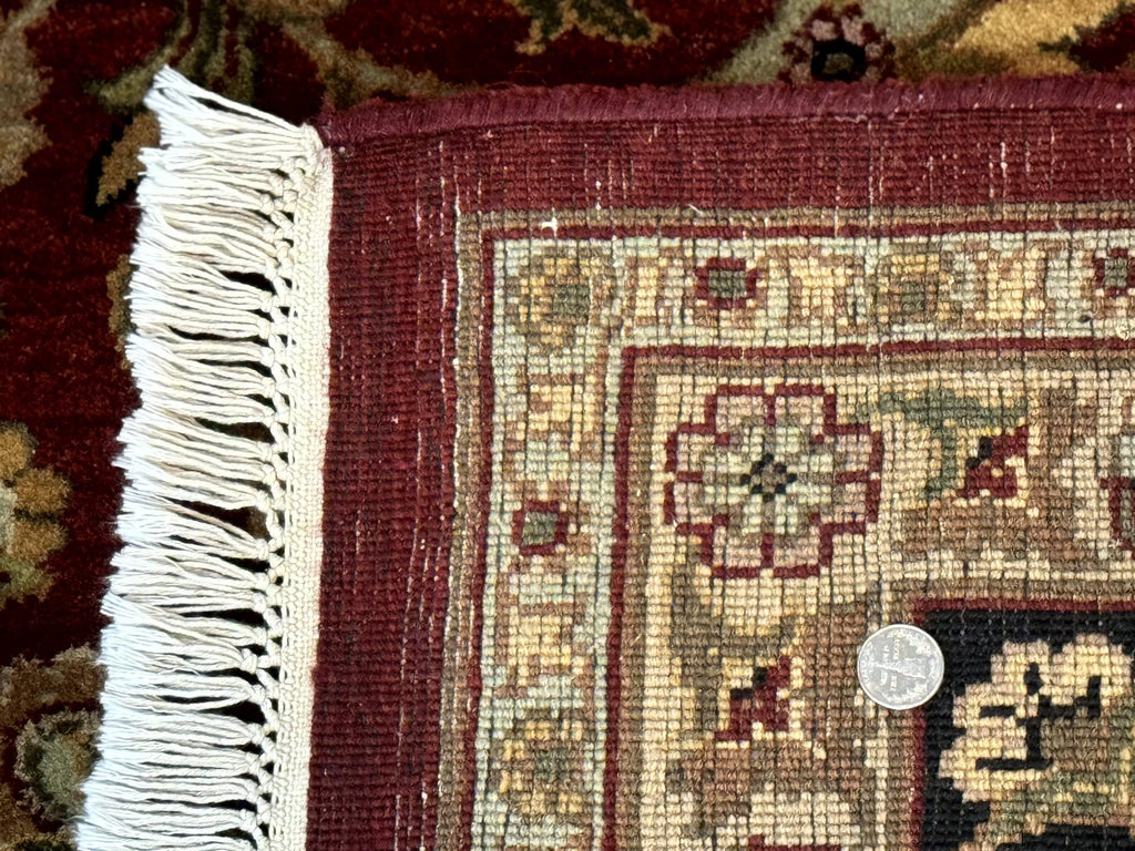 Indian Agra Rug 10x14, Traditional Oriental Carpet, Room Sized Wool Area Rug, Floral, Maroon