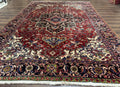 Antique Persian Heriz Rug 8x11, Geometric Tribal Wool Carpet, Brick Red