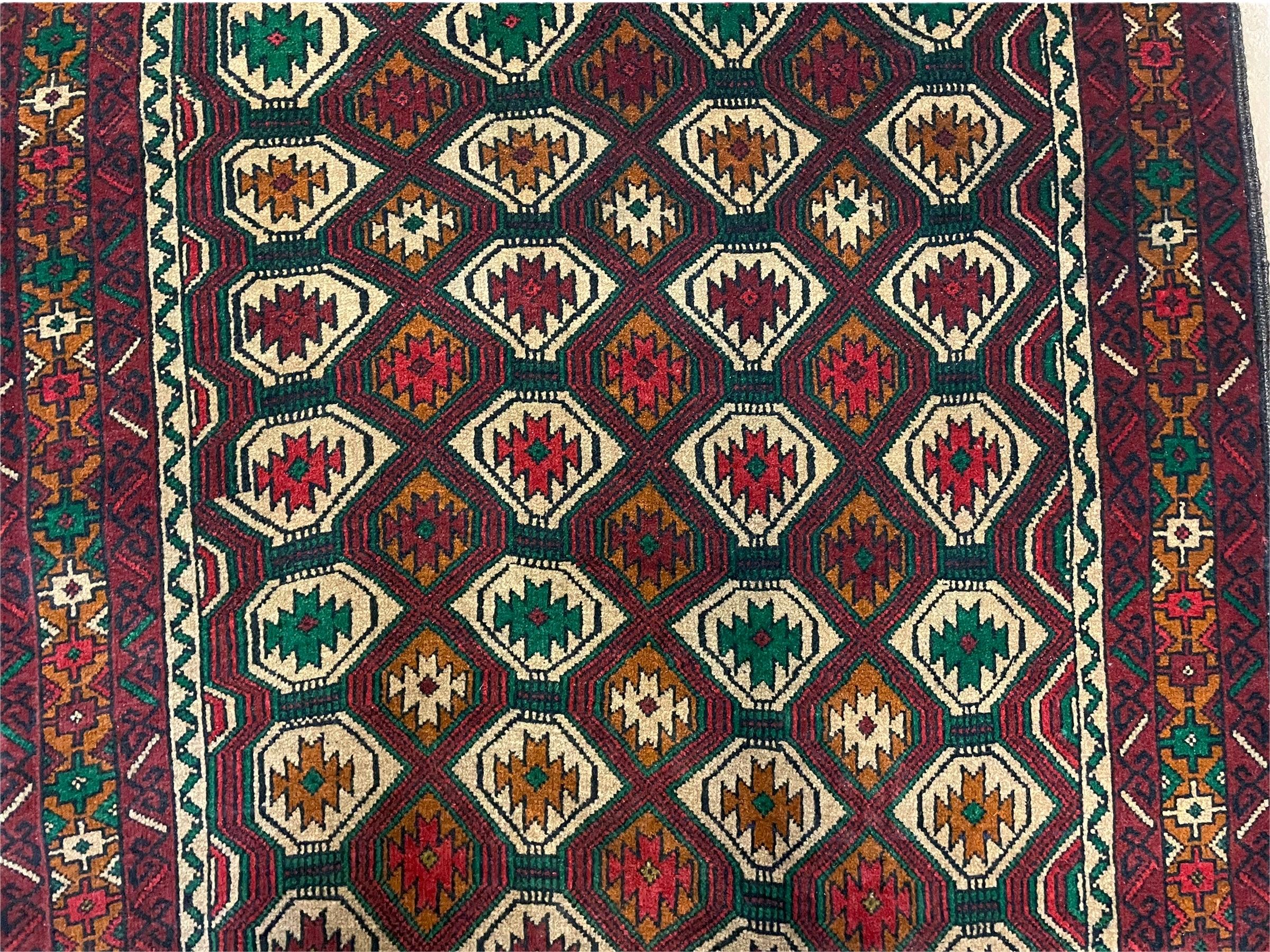 3x5 Vintage Handmade Wool Rug Tribal Turkoman Balouch Prayer Rug Organic Dyes