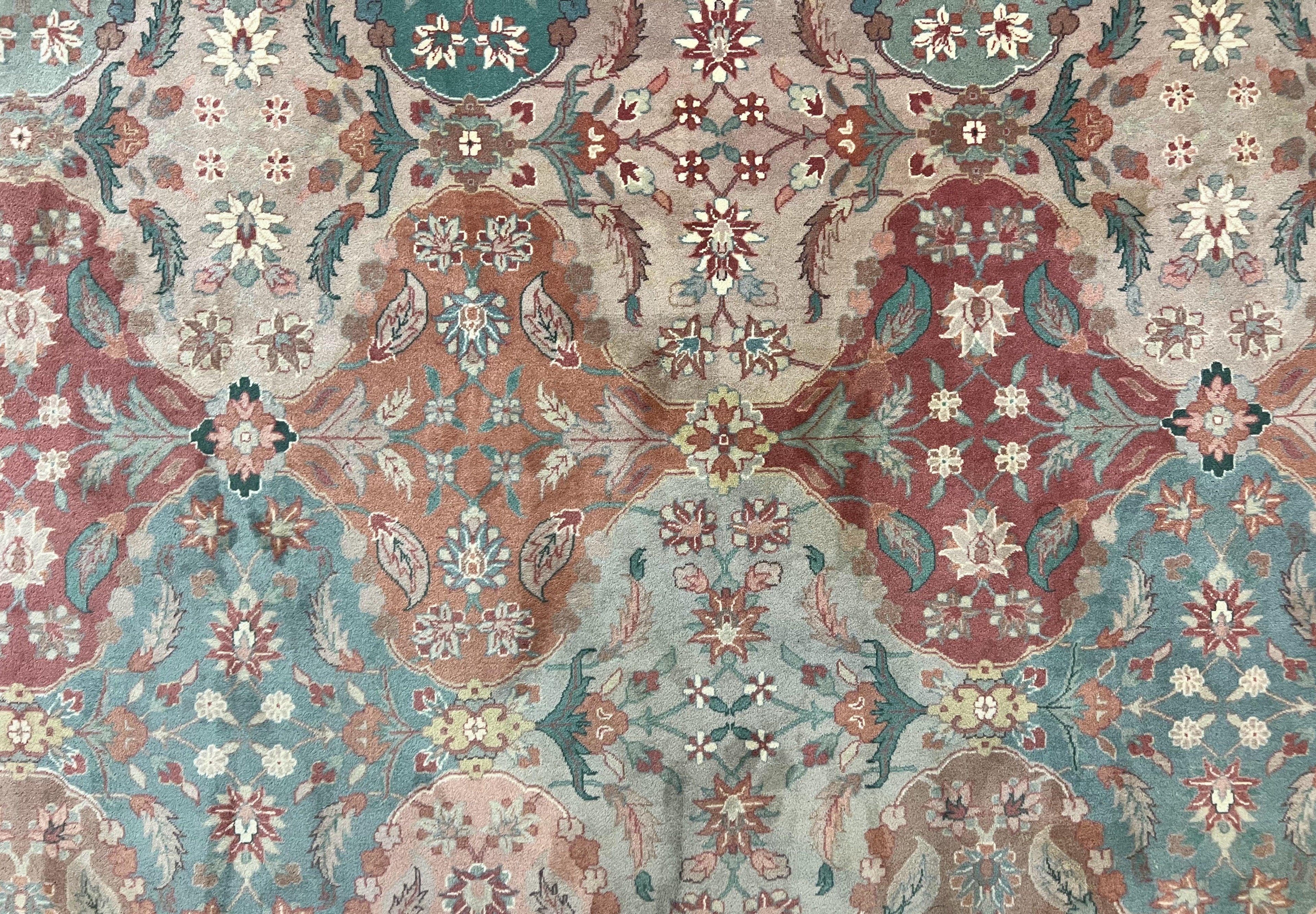 Sino Persian Rug 10x14, Multicolor Panel Design, Wool Handmade Vintage Large Rug