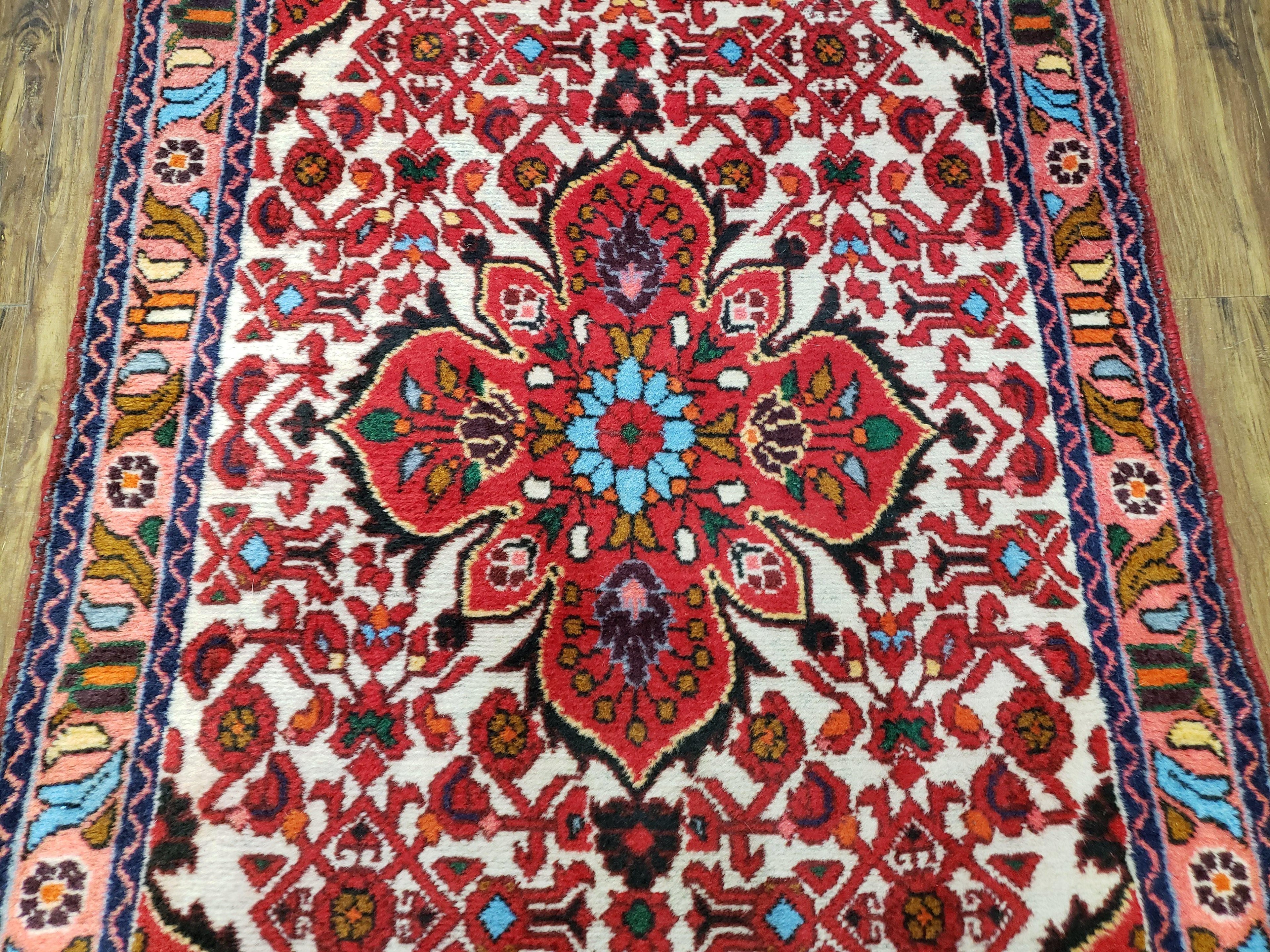 3' 2' X 5' 1" Handmade Floral Wool Rug Red Beige /Ivory