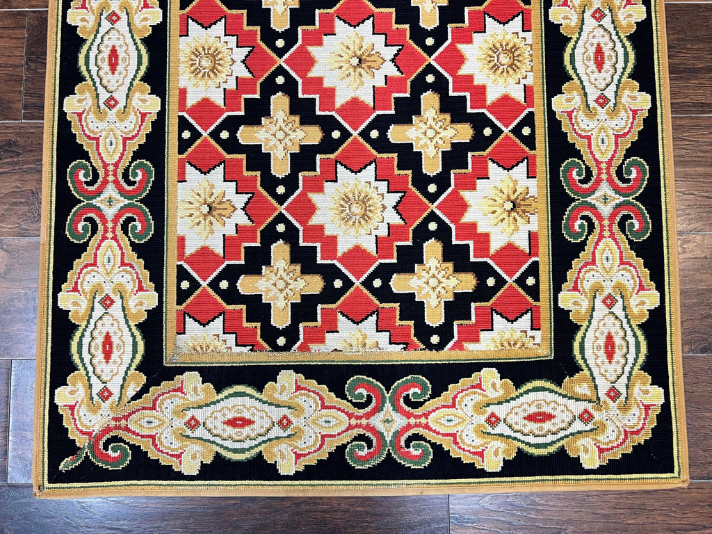 Vintage Runner Rug 3.5 x 14, Long Runner Rug, Stark Custom Made Carpet, European Design, Red Black Ivory Tan, Long Rug for Hallway