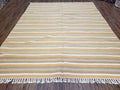 New Indian Kilim Area Rug, 6x8 - 7x8 South American Style Blanket, Striped Indian Wool Hand-Woven Flat Weave 6x9 Bedroom Rug, Ivory Ochre