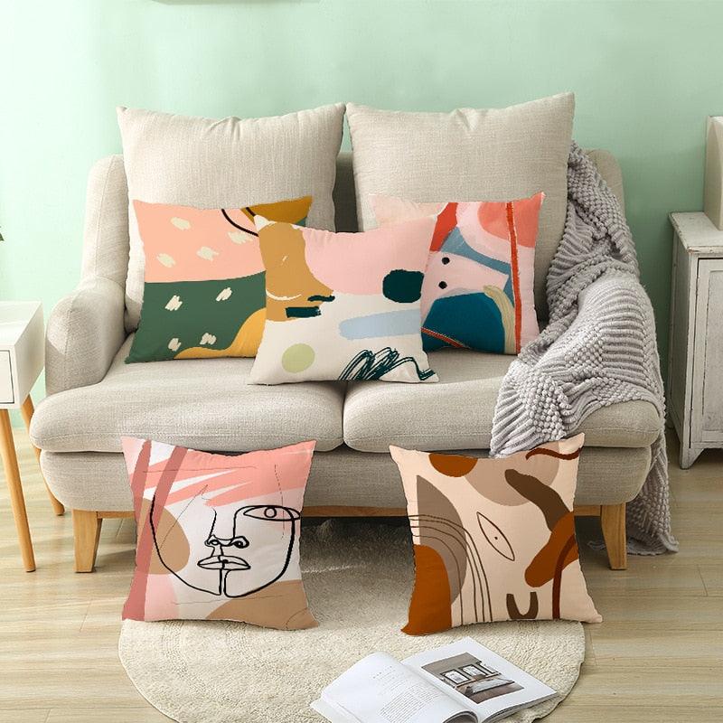 Abstract Line Drawing Cushion Case Modern Abstract Painting Pillow Case Beautiful Art Cushion Covers Art Sofa Pillows Case Livingroom Decorative Pillow 45x45CM