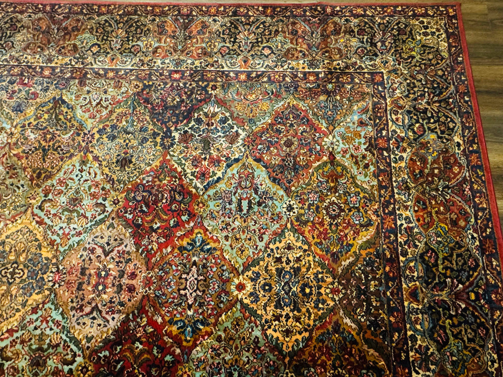 Square Karastan Multicolor Panel Kirman Rug #717, Rare Size 8.8 x 8.8, Original 700 Series, Wool