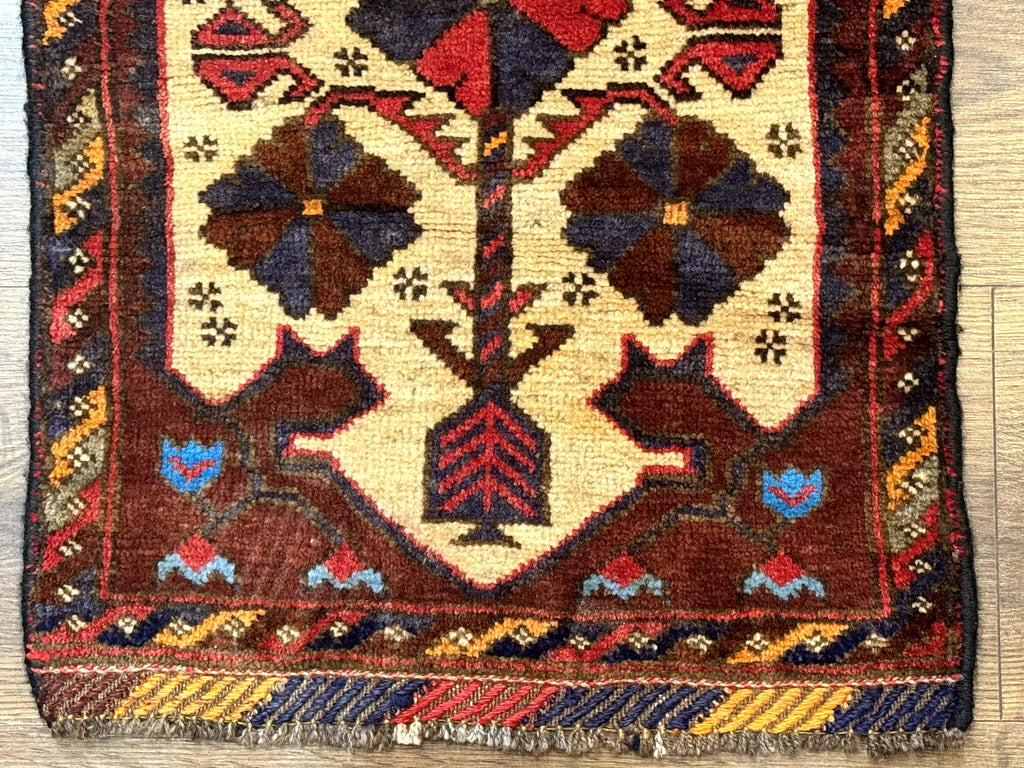 Small Persian Baluchi Tribal Rug, Tan, Handmade