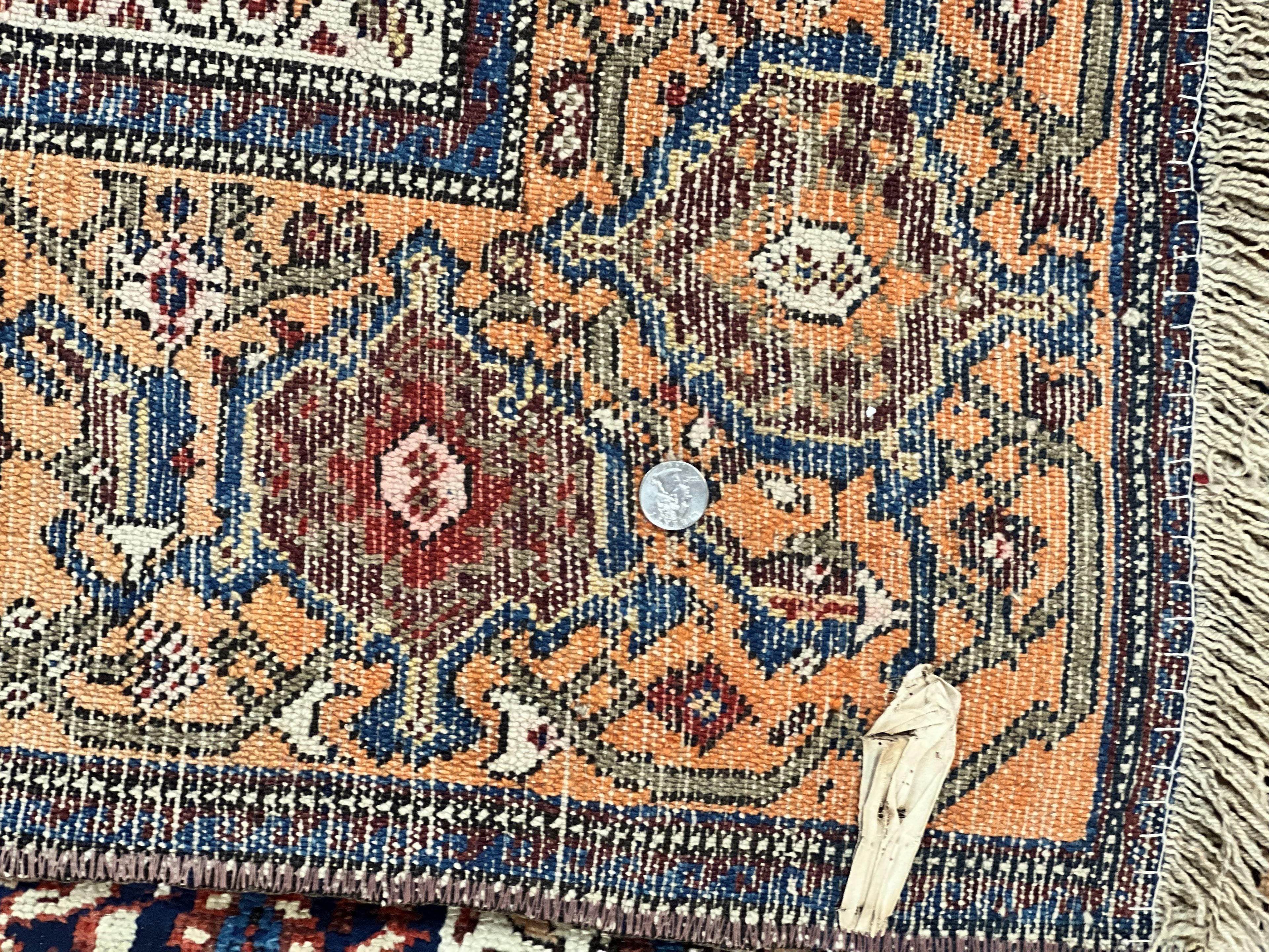 Persian Senneh Rug 4x8, Wool Hand Knotted Antique Kurdish Carpet, Navy Blue Oriental Area Rug, 4 x 8 Rug