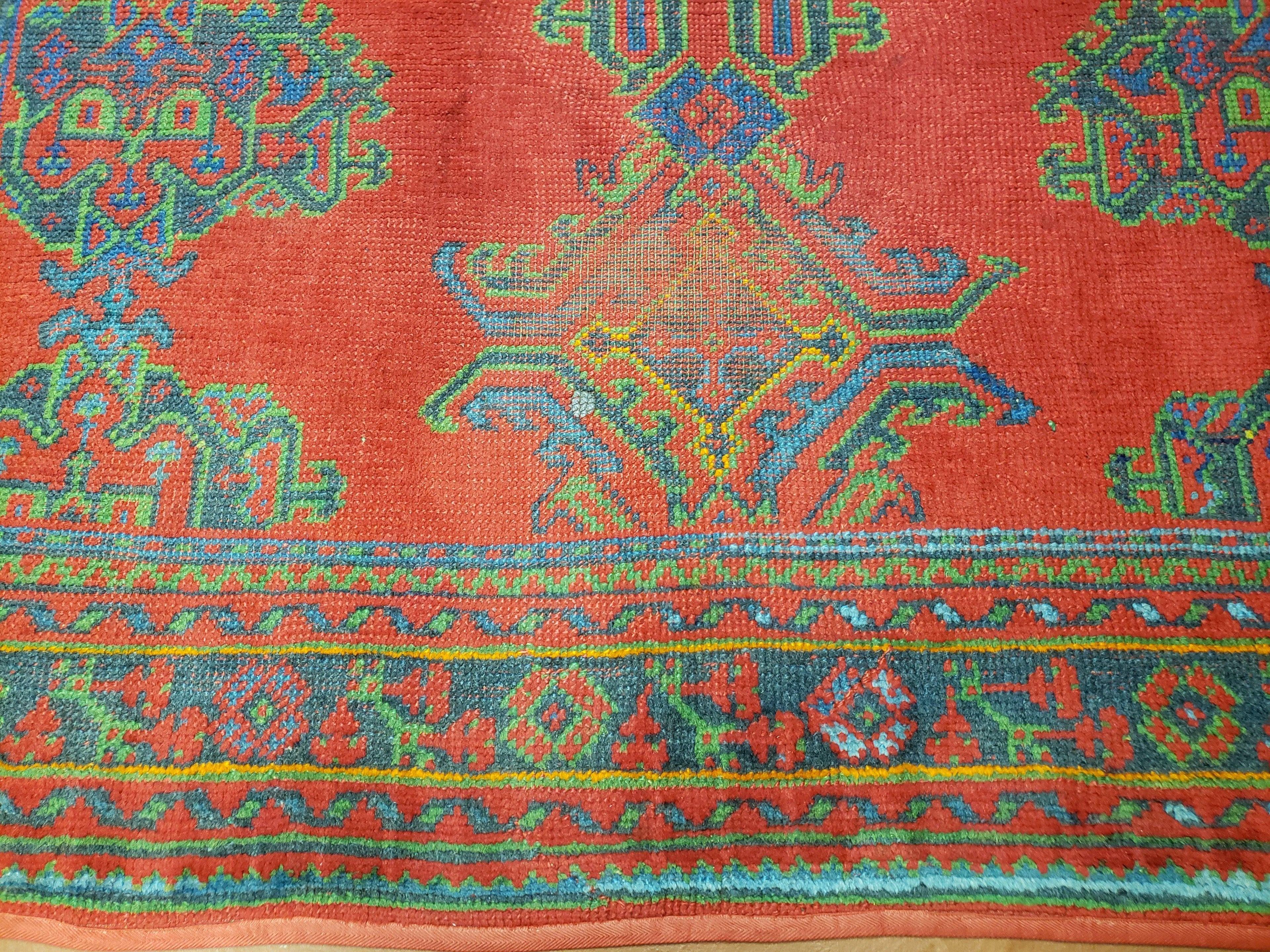 7x11 Turkish Oushak Rug, Vintage Red & Blue Oriental Carpet, Hand Knotted Wool Area Rug 7 x 11, Turkish Sparta Rug, Antique Turkish Rug Nice