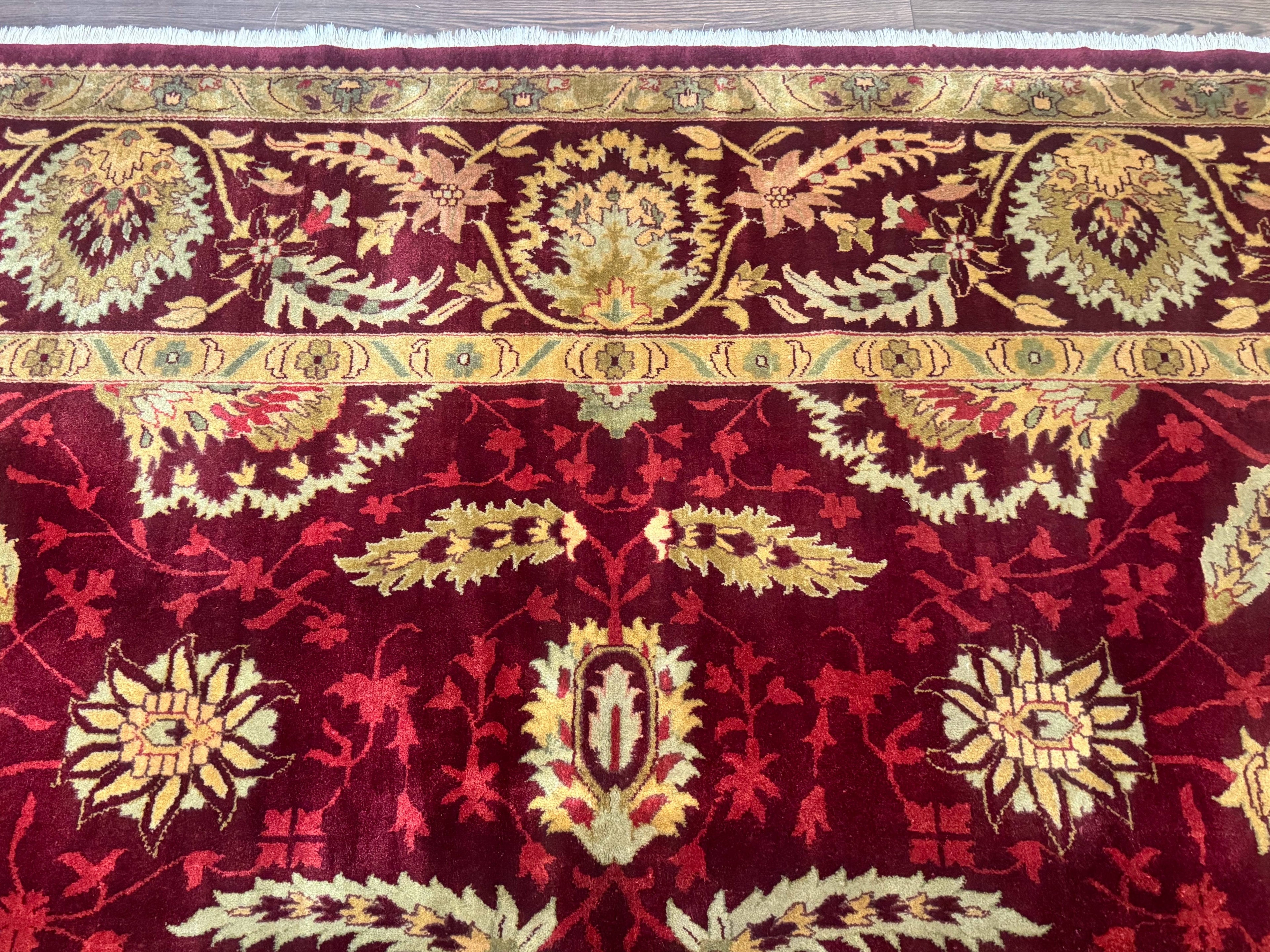 Indo Mahal Rug 9x12, Allover Pattern, Dark Red, Traditional Wool Area Rug