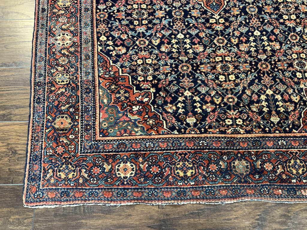 Persian Rug 4x7 Antique Sarouk Farahan Carpet, Navy Blue and Red Wool Rug