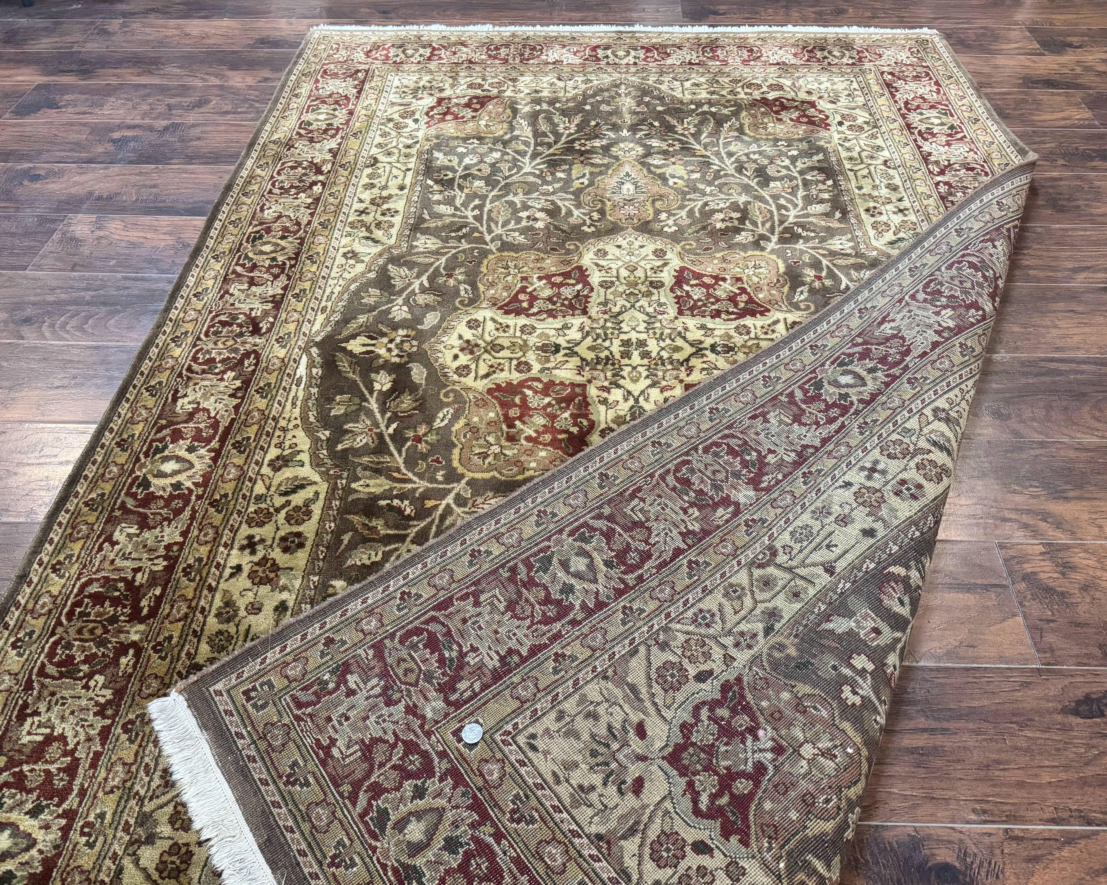 Indo Persian Rug 6x9, Wool Handmade Vintage Rug, Floral Cross Pattern
