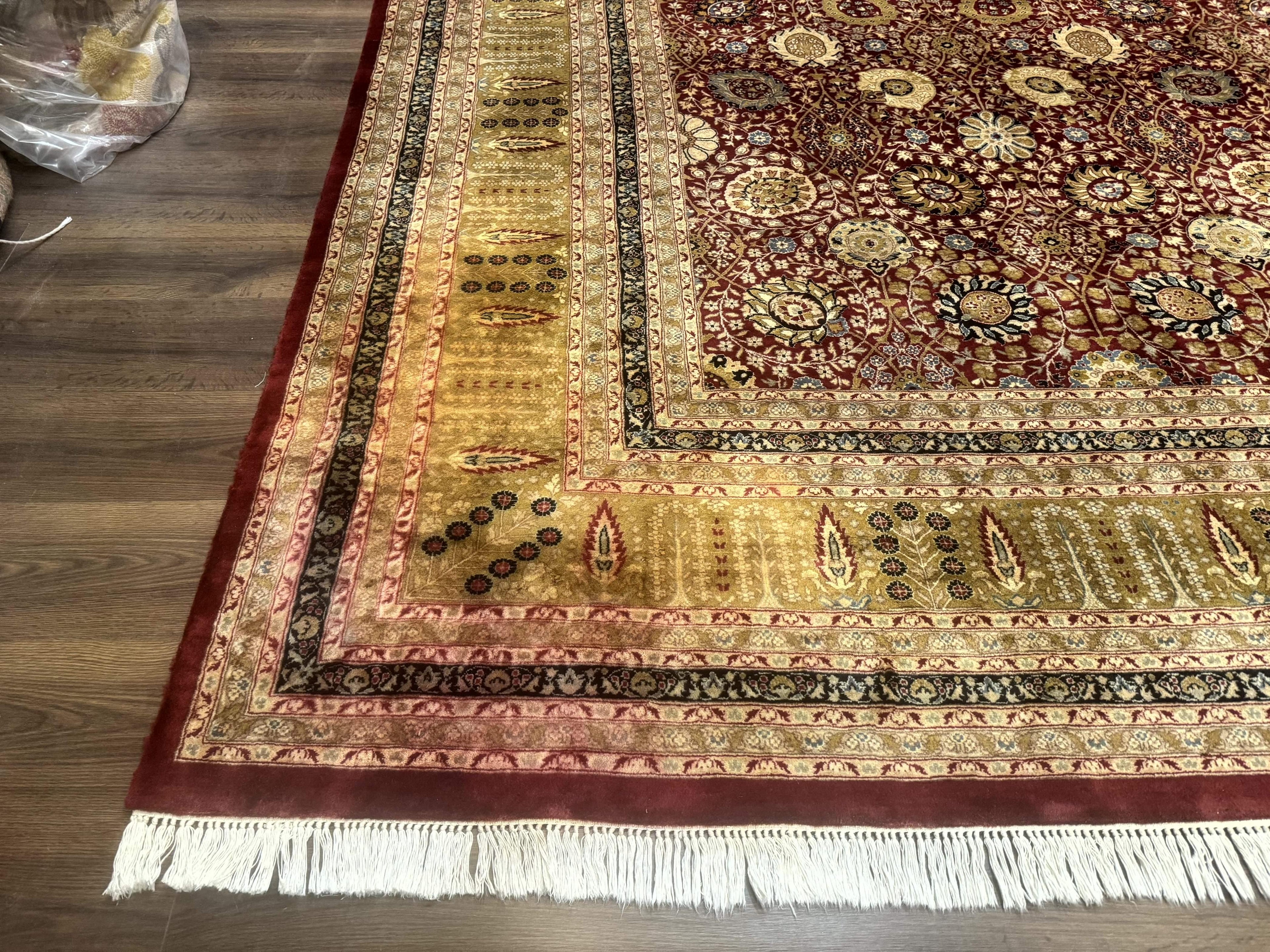 Palace Size Pak Persian Rug 12x15, Brick Red, Allover Pattern, Handmade Oversized Wool Oriental Carpet, Large Area Rug, Fine 225 KPSI