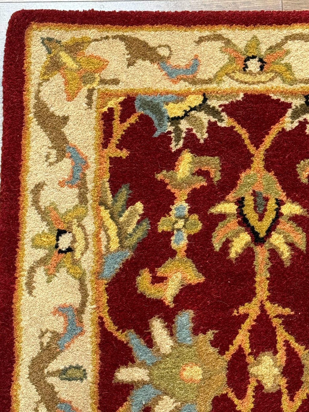 Small Floral Wool Rug 2x3, Safavieh Heritage Collection, Dark Red & Cream