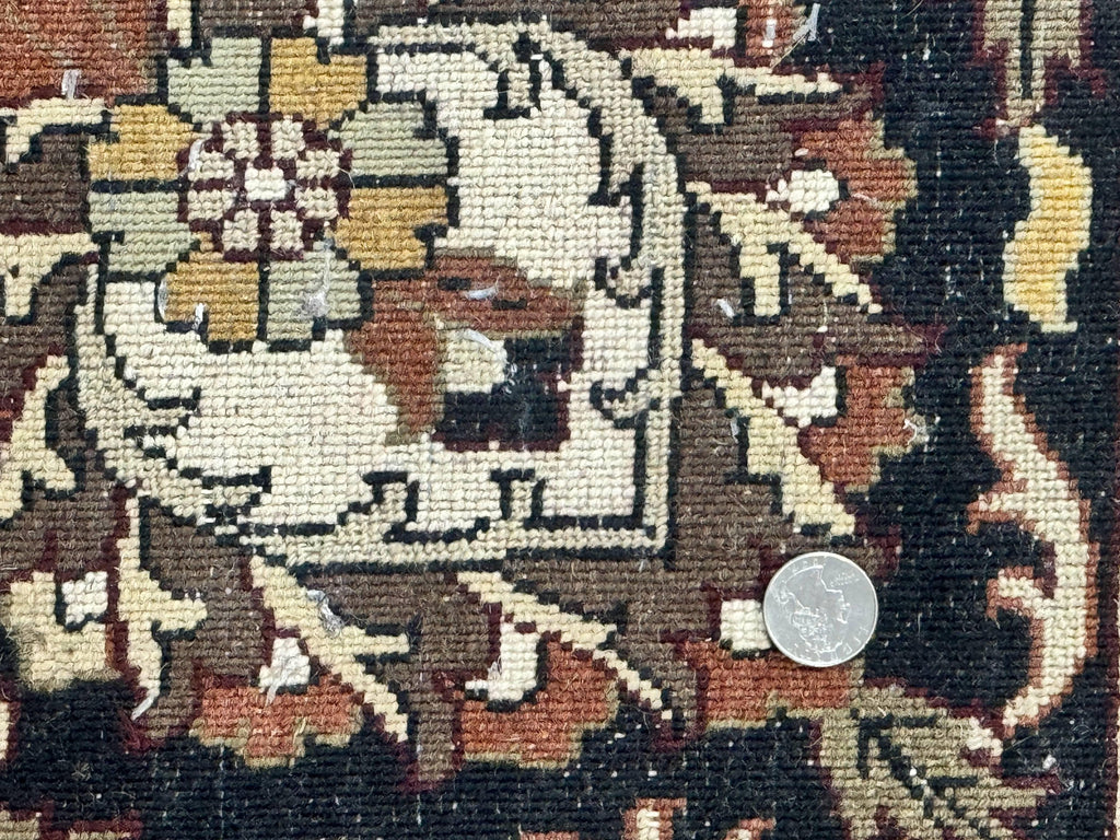 Indo Persian Rug 10x14, Floral Allover, Handmade Vintage Wool Rug, Dark Maroon/Plum and Black