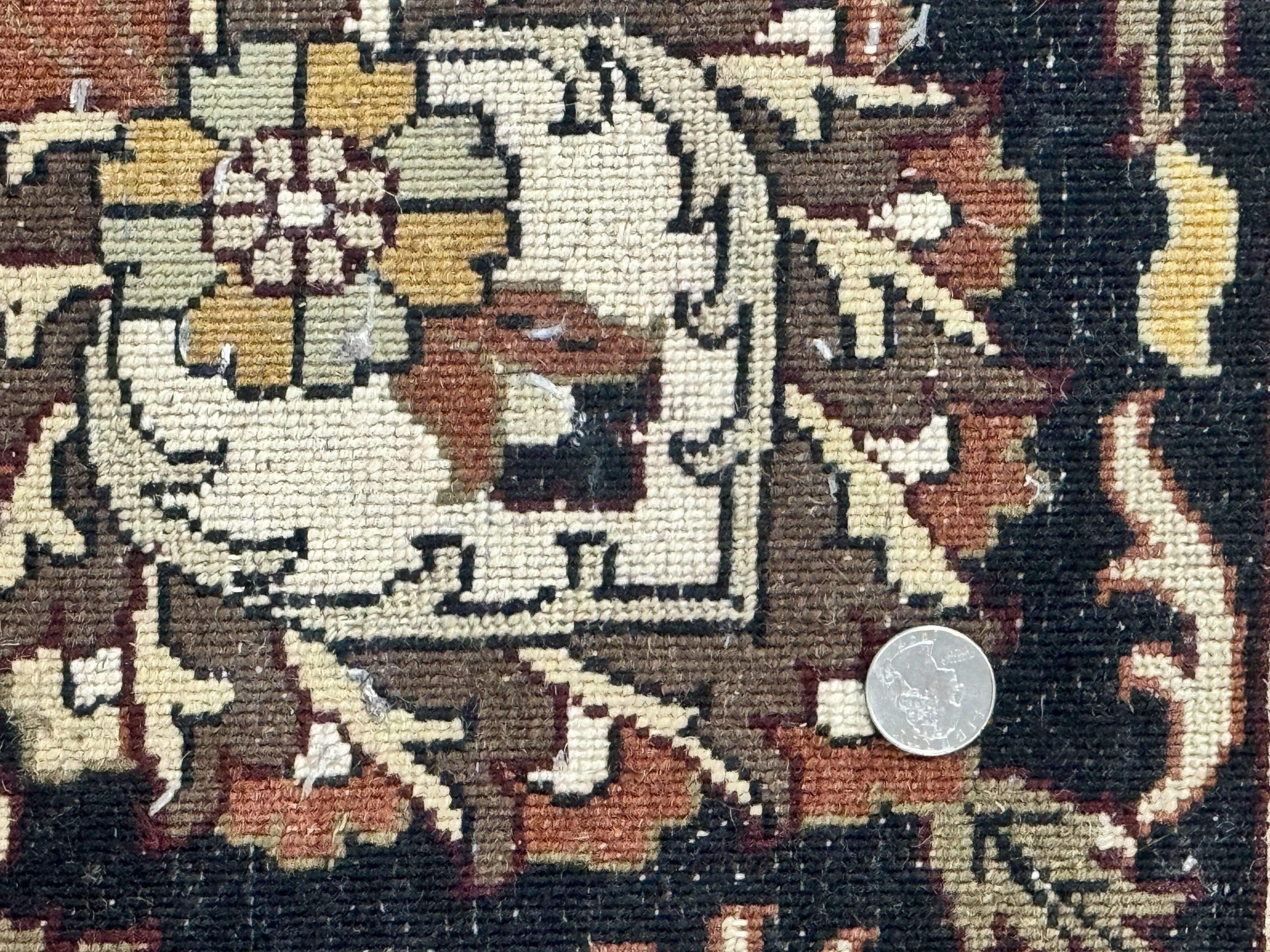 Indo Persian Rug 10x14, Floral Allover, Handmade Vintage Wool Rug, Dark Maroon/Plum and Black