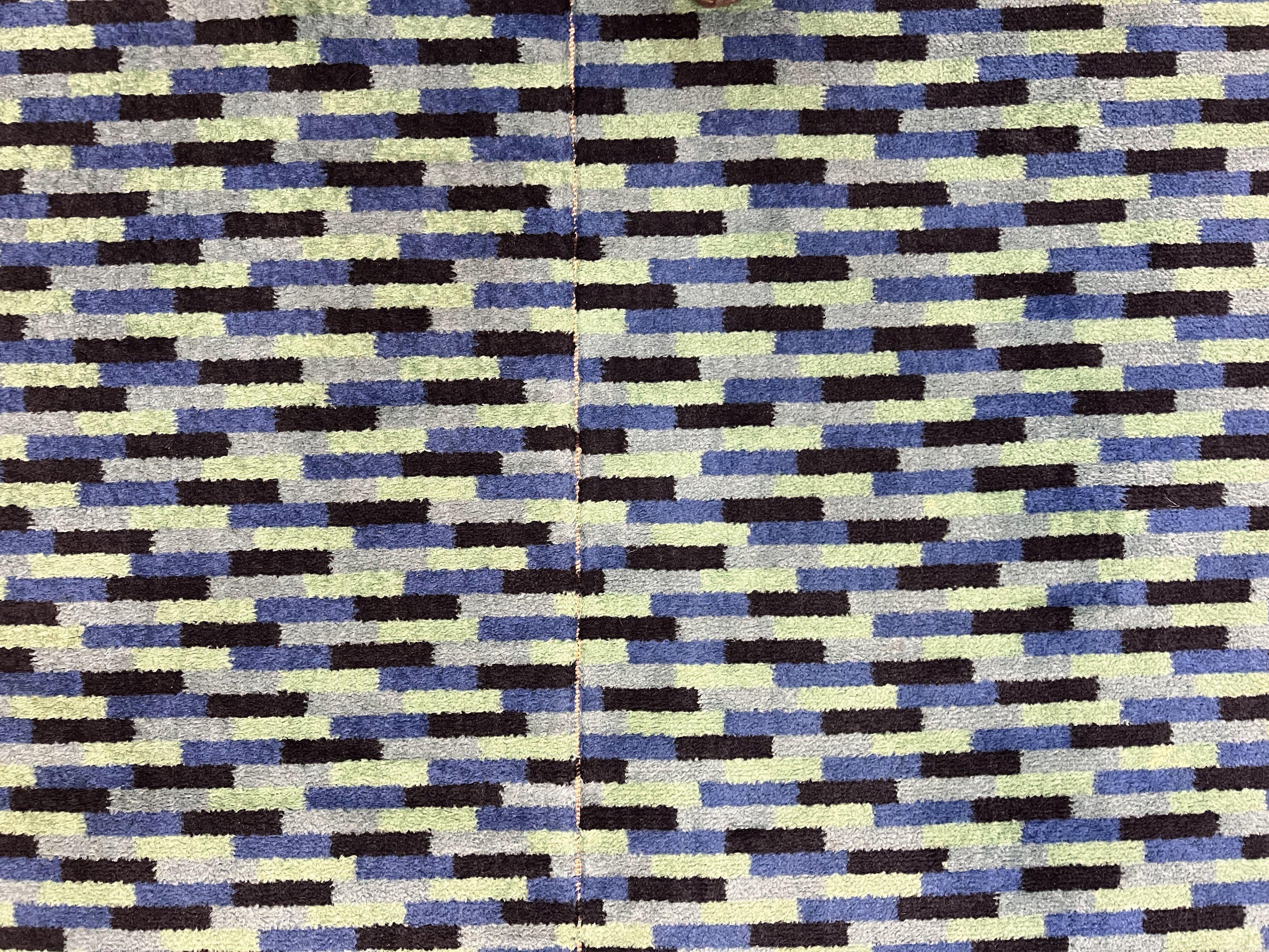 Wide Runner Rug 4.7 x 12, Blue Multicolor Contemporary Wool Power Loomed Rug, Mosiac Design