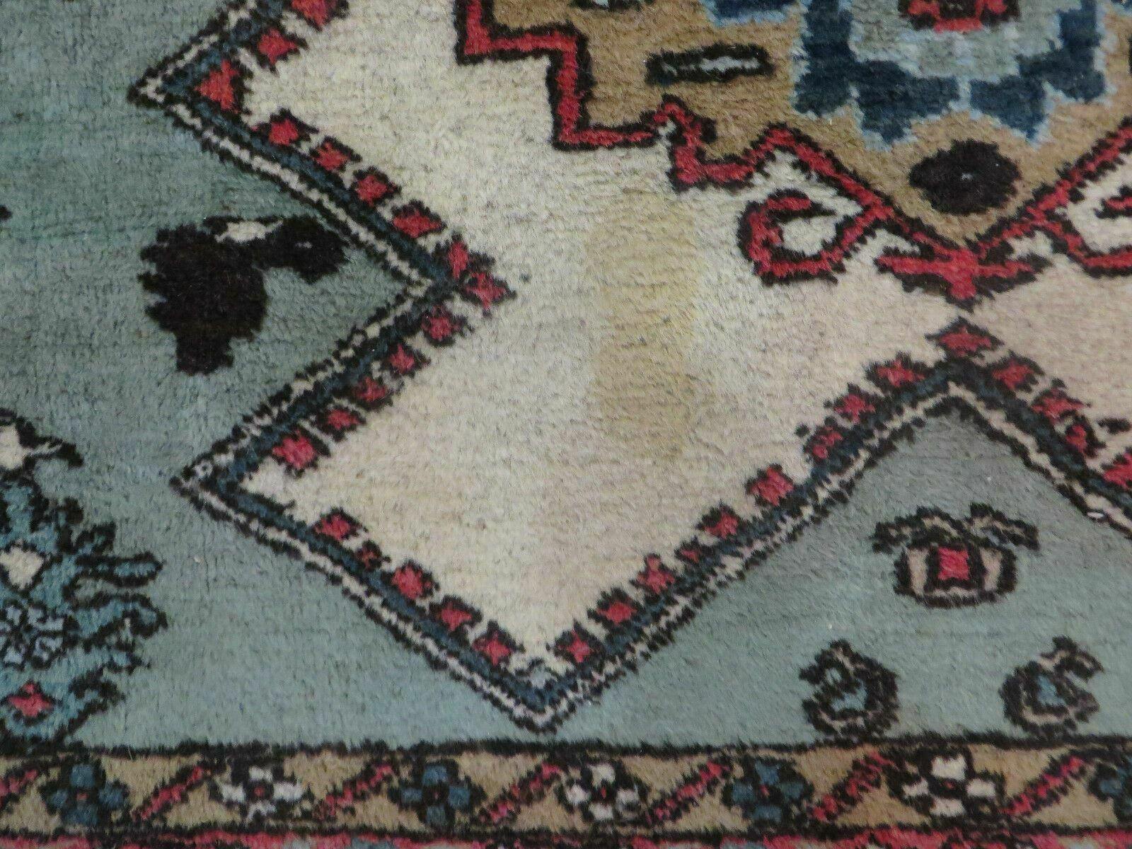 4' X 7' Vintage Handmade Knotted Rug India Caucasian Wool Soft Green Organic