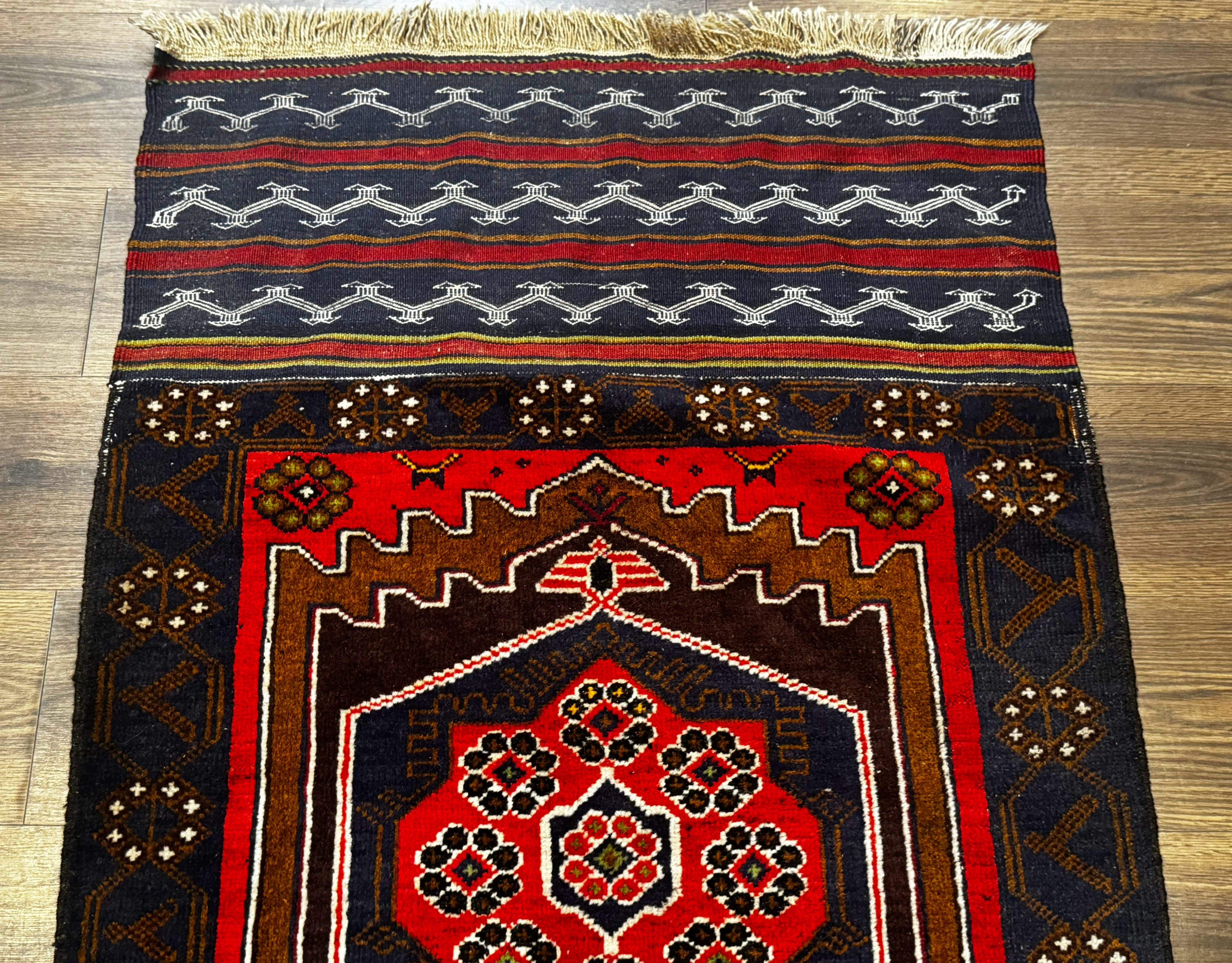 Afghan Rug 3x5, Tribal, Navy Blue, Wool, Handmade, Geometric, Rustic