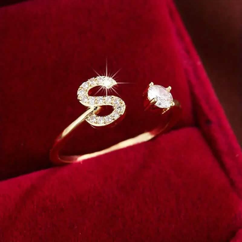 Adjustable Copper Initial Ring with Four-Claw Round Zirconia
