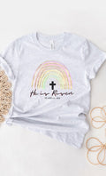 He Is Risen Easter Glitter Rainbow Graphic Tee T-Shirt