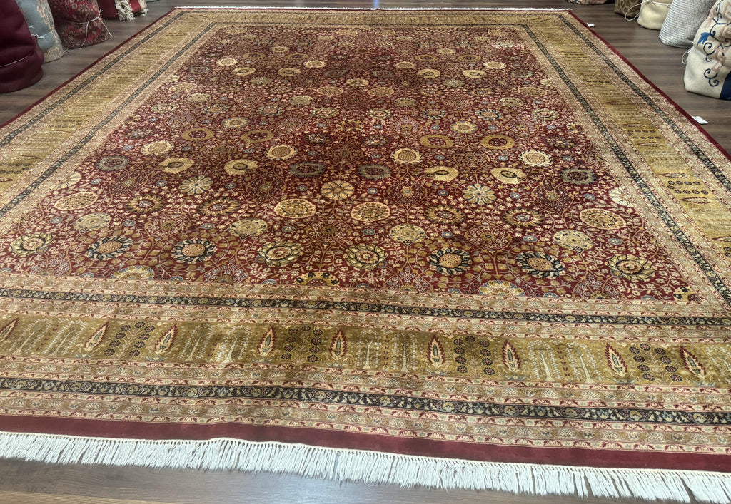 Palace Size Pak Persian Rug 12x15, Brick Red, Allover Pattern, Handmade Oversized Wool Oriental Carpet, Large Area Rug, Fine 225 KPSI