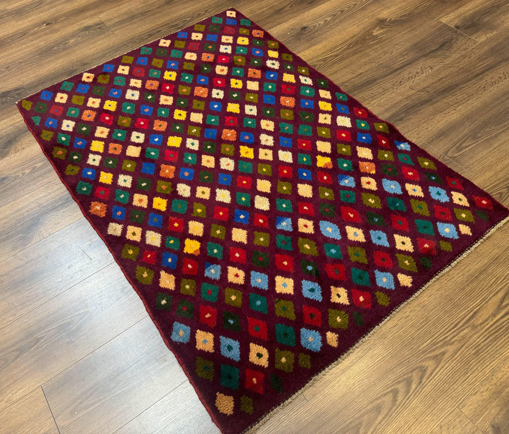 Balouch Rug 3x5, Afghan Rug, Purple-Maroon, Multicolor, Tribal Rug