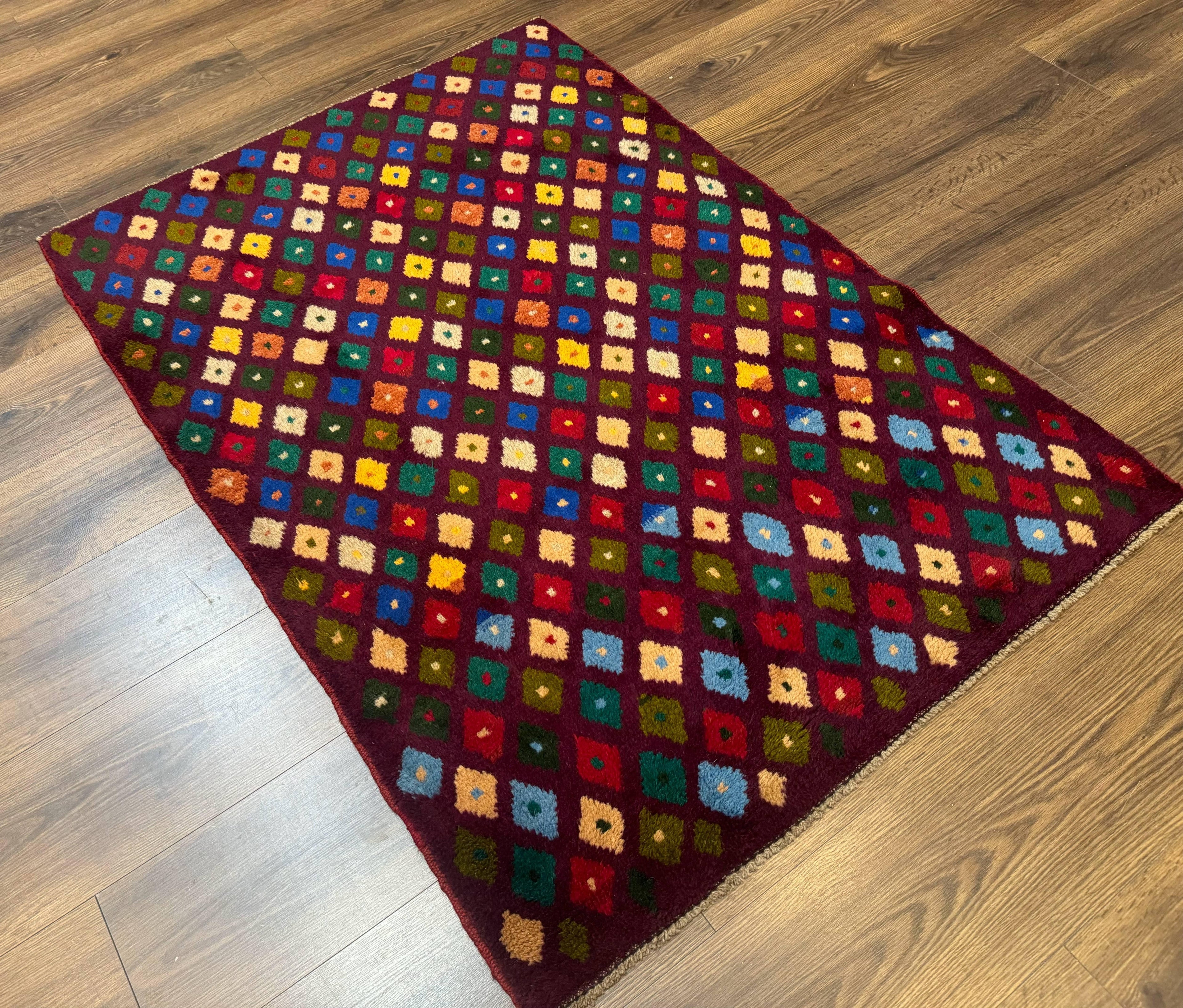 Balouch Rug 3x5, Afghan Rug, Purple-Maroon, Multicolor, Tribal Rug