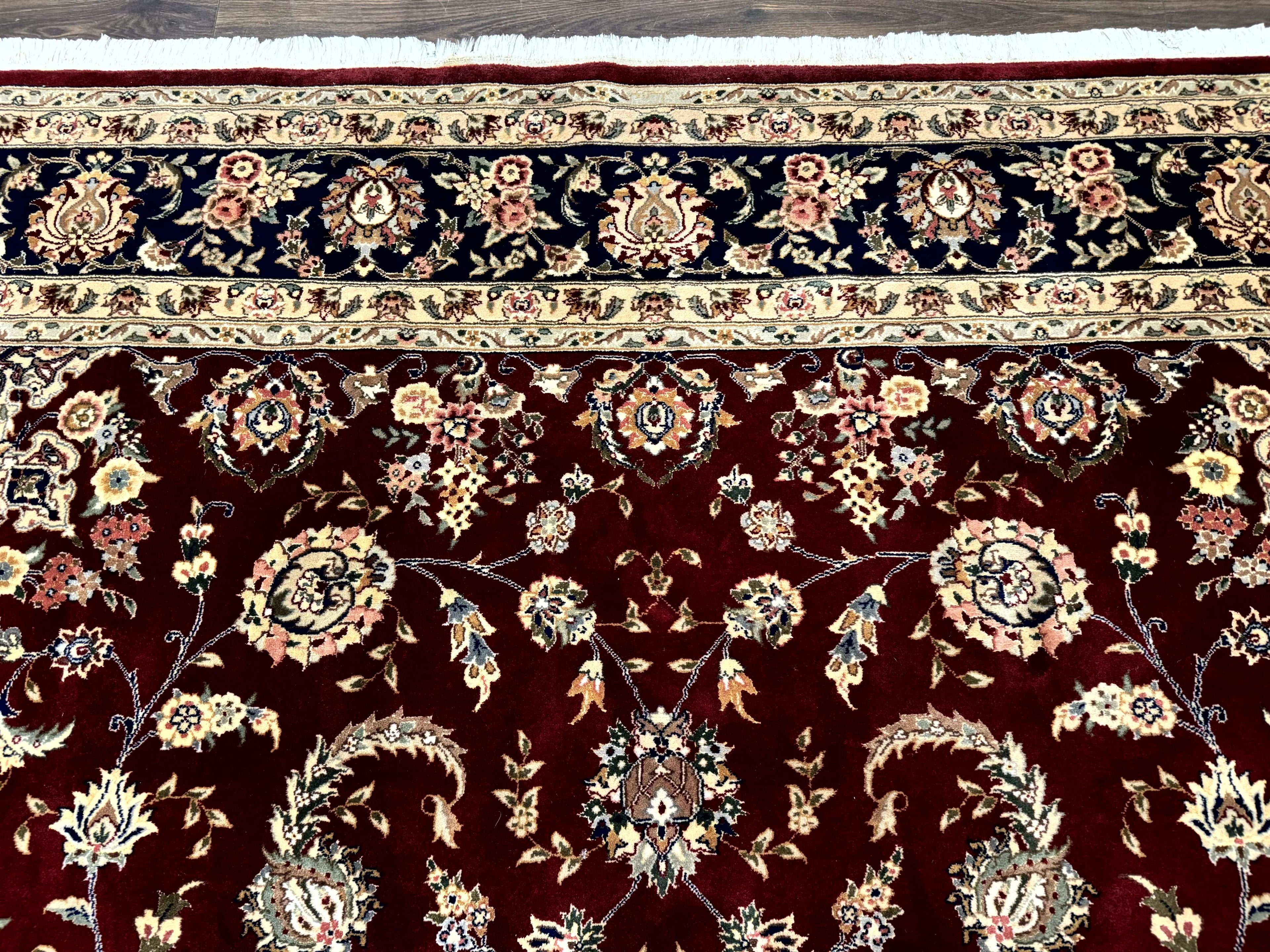 Sino Persian Rug 9x11, Burgundy and Navy Blue, Fine 200 KPSI, Floral Allover
