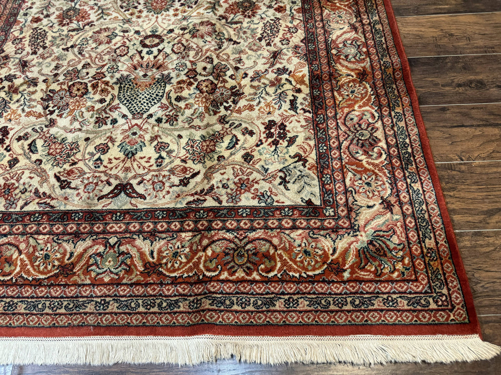Antique Persian Rug 5x7, Allover Floral with Vases, Beige and Red, Belgian Power Loomed Rug, Vintage