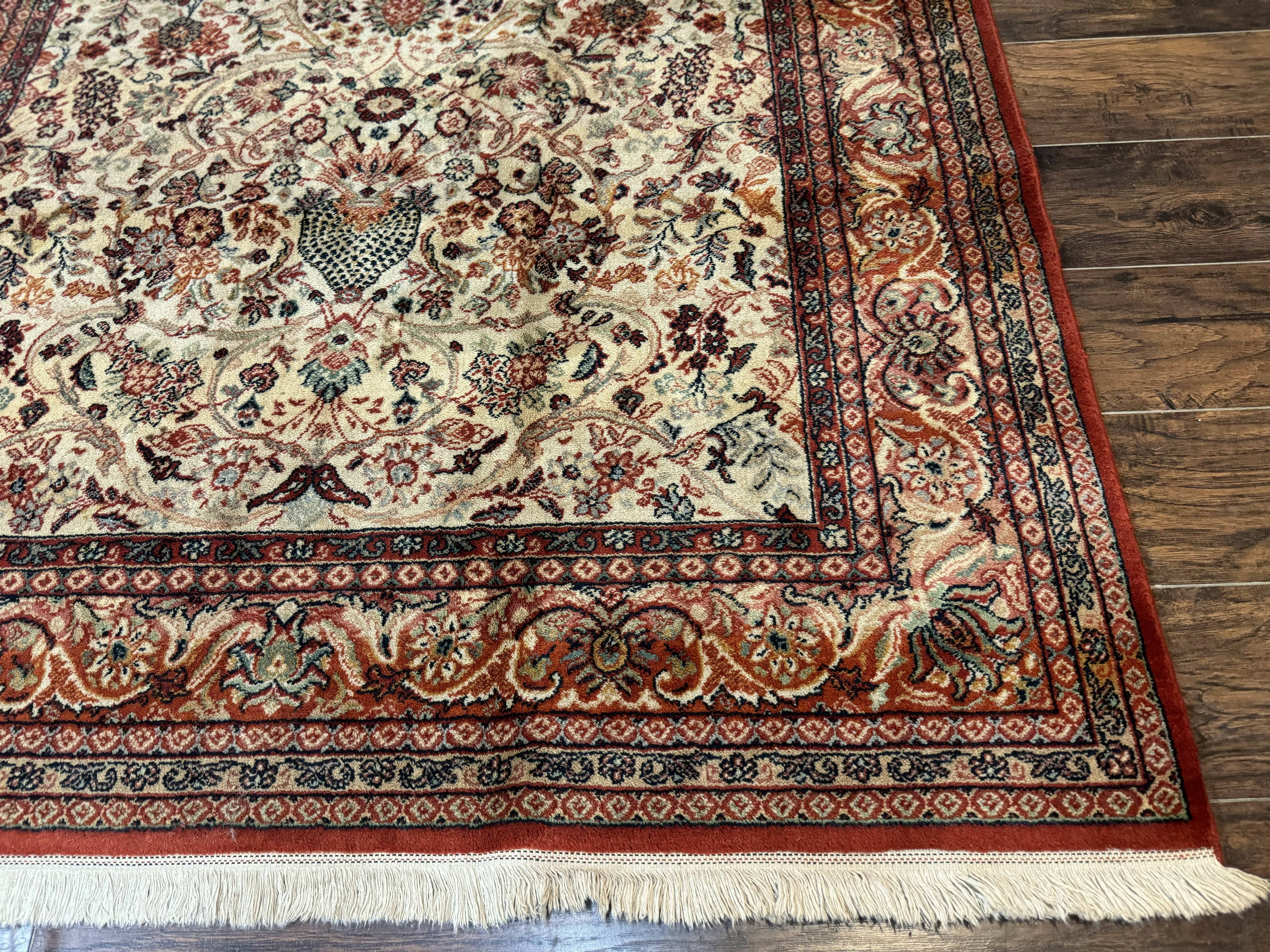 Antique Persian Rug 5x7, Allover Floral with Vases, Beige and Red, Belgian Power Loomed Rug, Vintage