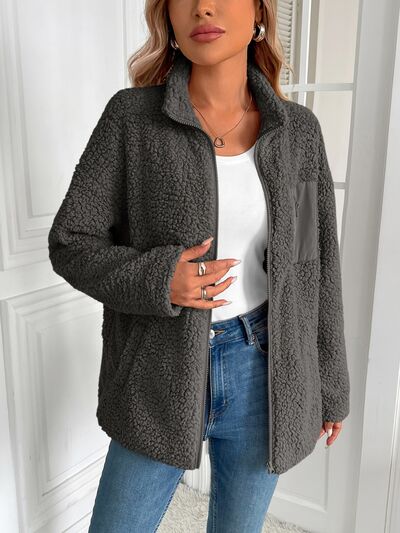 Winter Warm Zip Up Long Sleeve Jacket Fuzzy Cozy & Stylish Jacket Cold-Weather Essential Outdoor Jacket