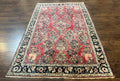 Antique Persian Sarouk Rug 4x7, Floral, Red 1920s Persian Wool Carpet