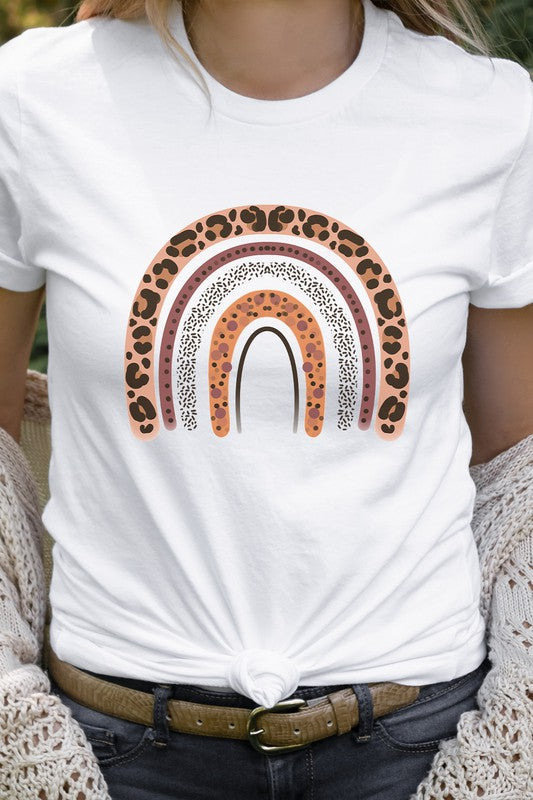 Leopard Brown Boho Rainbow Graphic Tee T-Shirt