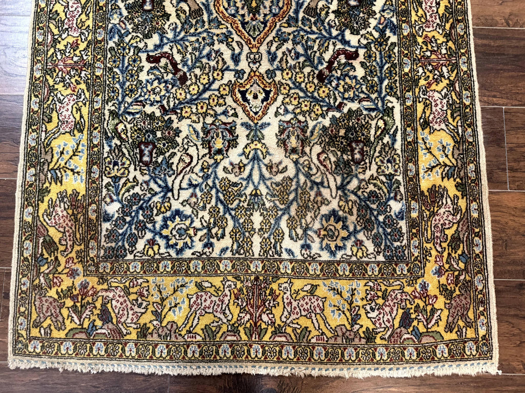 Persian Qum Tree of Life Rug 3.5 x 5.5, Animal Pictorials, Kork Wool with Silk Highlights