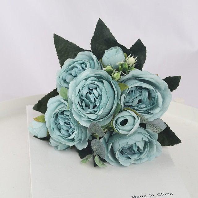 Artificial Flowers 1 Bouquet 9 heads Peony Tea Rose Autumn Silk Fake Flowers For Living Room Home Garden Wedding Decoration Artificial Silk Fake Flowers Rose Floral Decor Bouquet