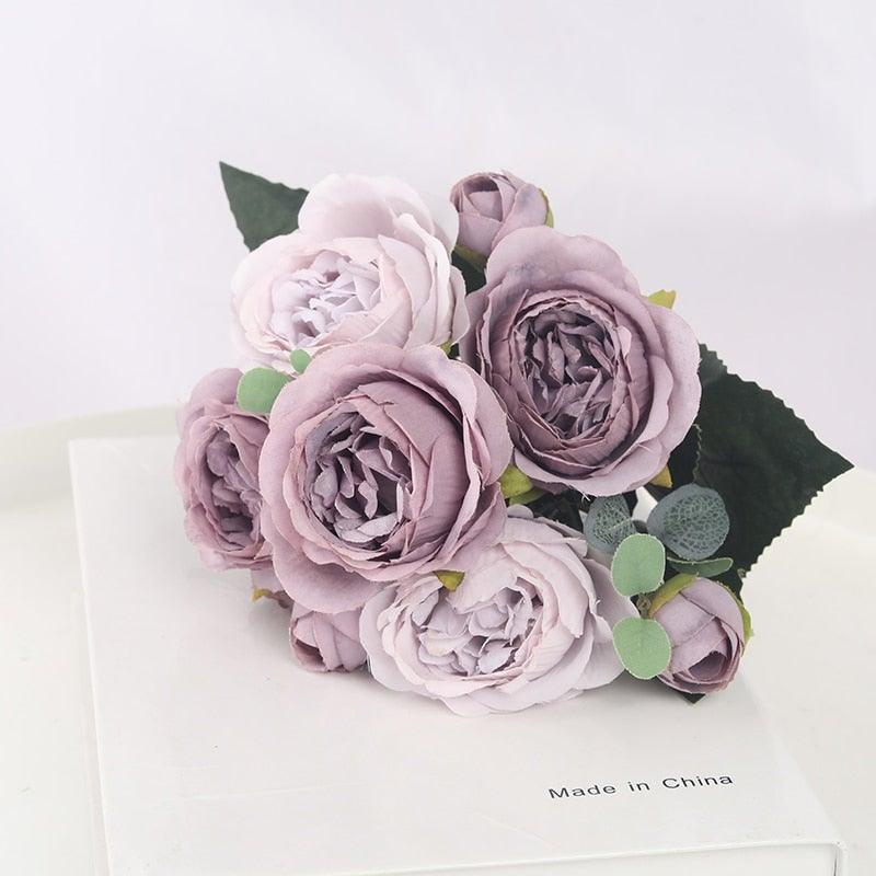 Artificial Flowers 1 Bouquet 9 heads Peony Tea Rose Autumn Silk Fake Flowers For Living Room Home Garden Wedding Decoration Artificial Silk Fake Flowers Rose Floral Decor Bouquet