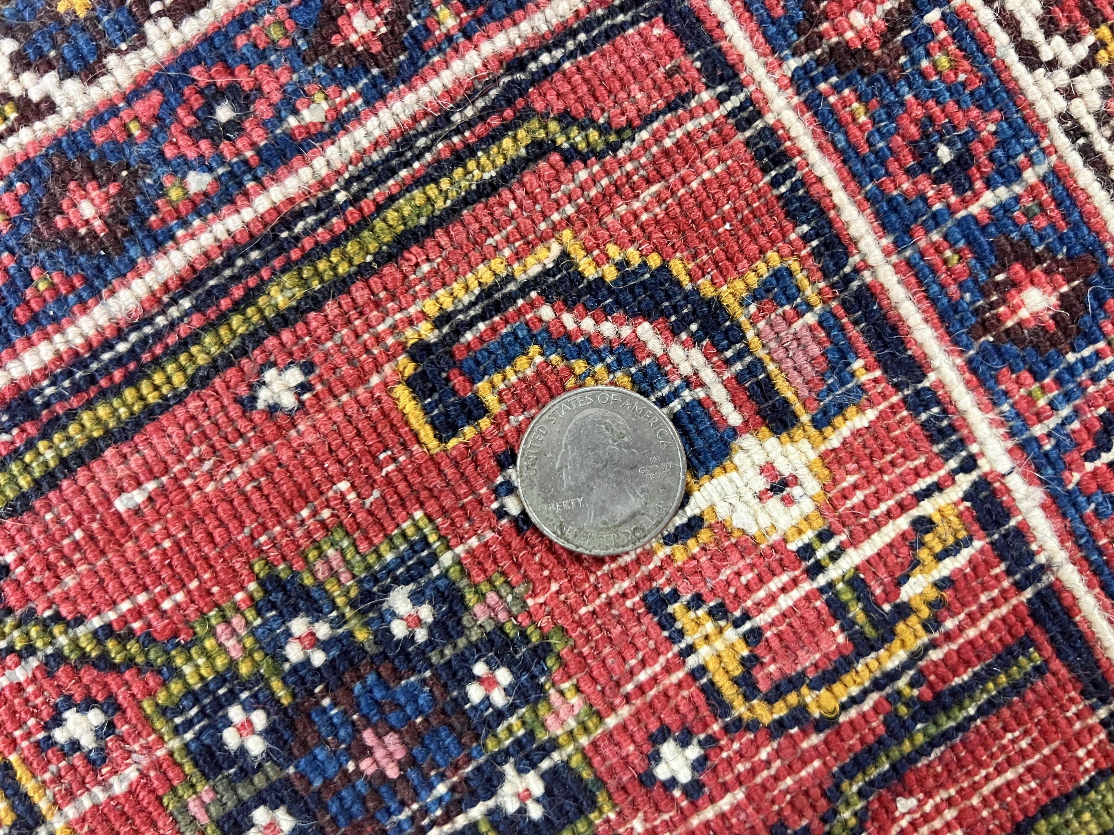 Persian Bidjar Rug 8x11, Floral Bouquets, Blue Black Red Pink, Handmade Hand Knotted Vintage Semi Antique Oriental Carpet