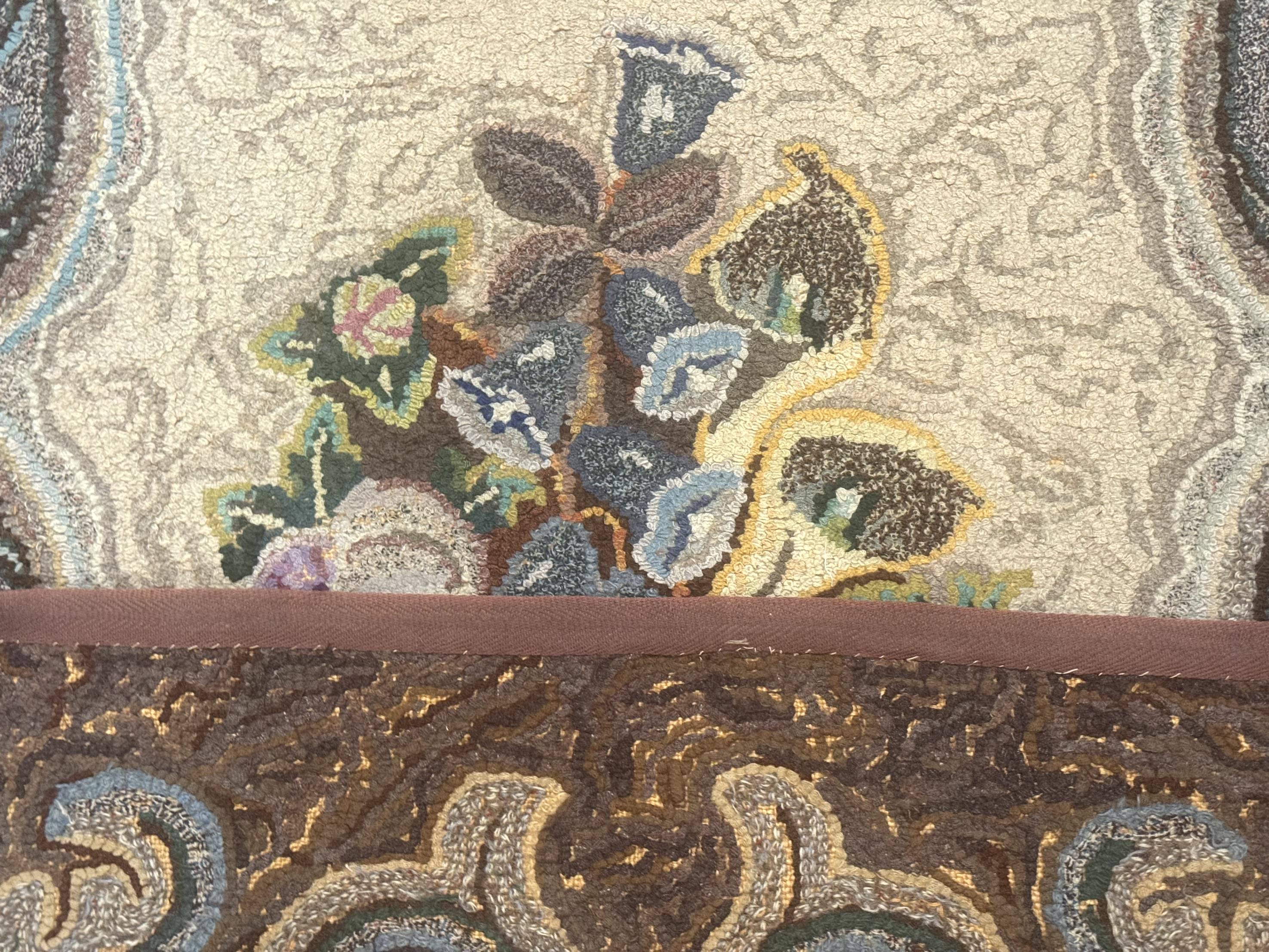 Antique American Hooked Rug 3 x 4.6, Vintage, Floral