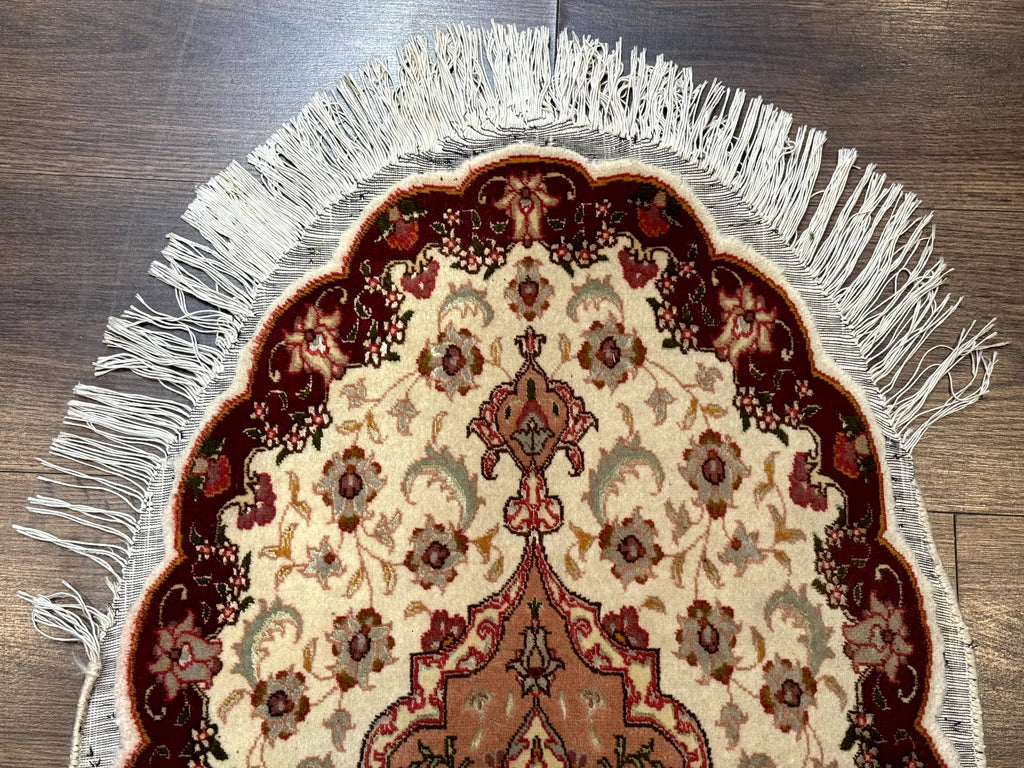 Small Oval Persian Tabriz Rug 2x4, Kork Wool and Silk Highlights, Fine 260 KPSI