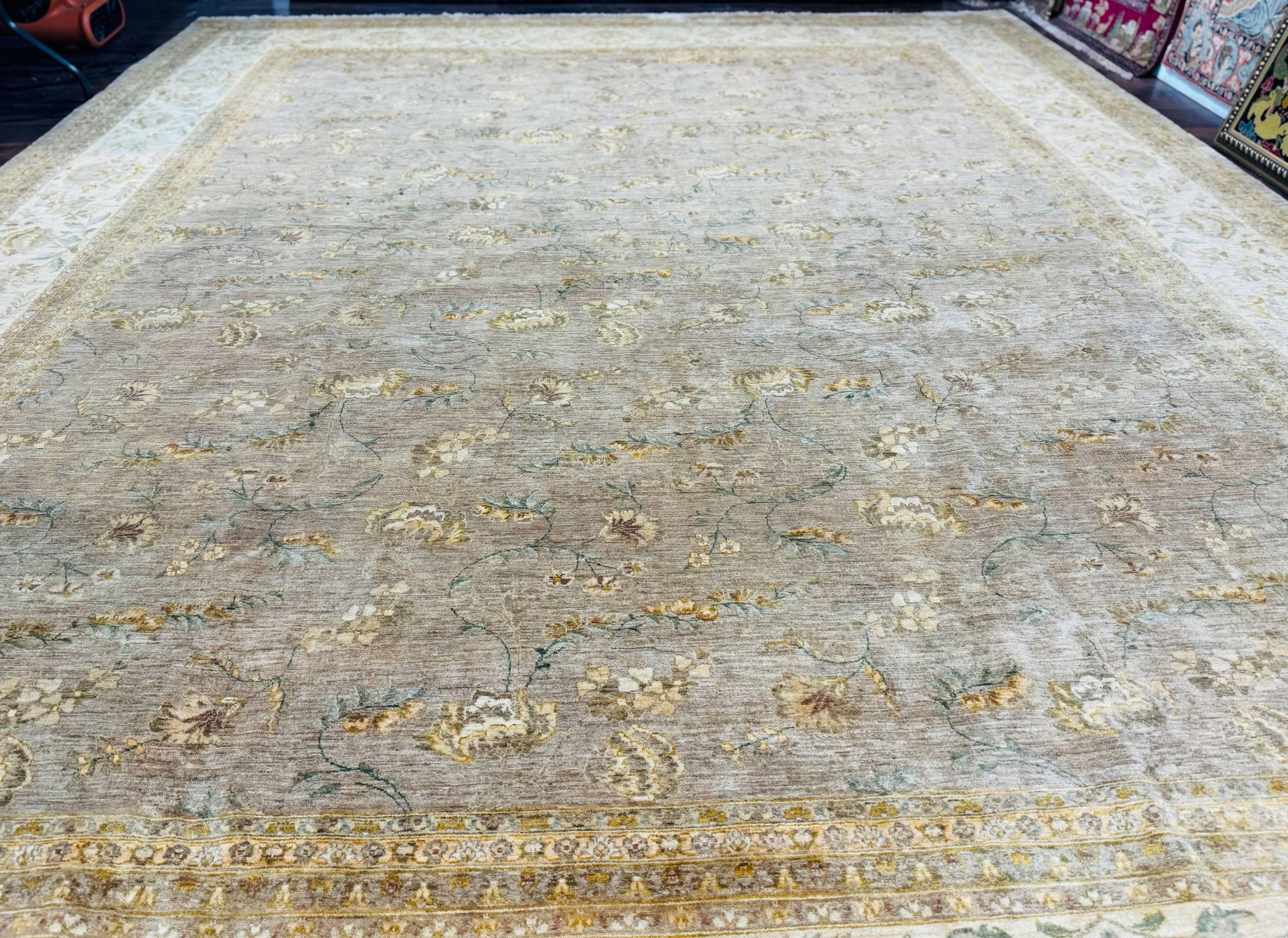 Palace Sized Rug 11x18, Handmade Wool Oversized Persian Carpet 11 x 18 ft, Gray-Taupe, Beige-Cream, Floral, Large Hand Knotted Area Rug