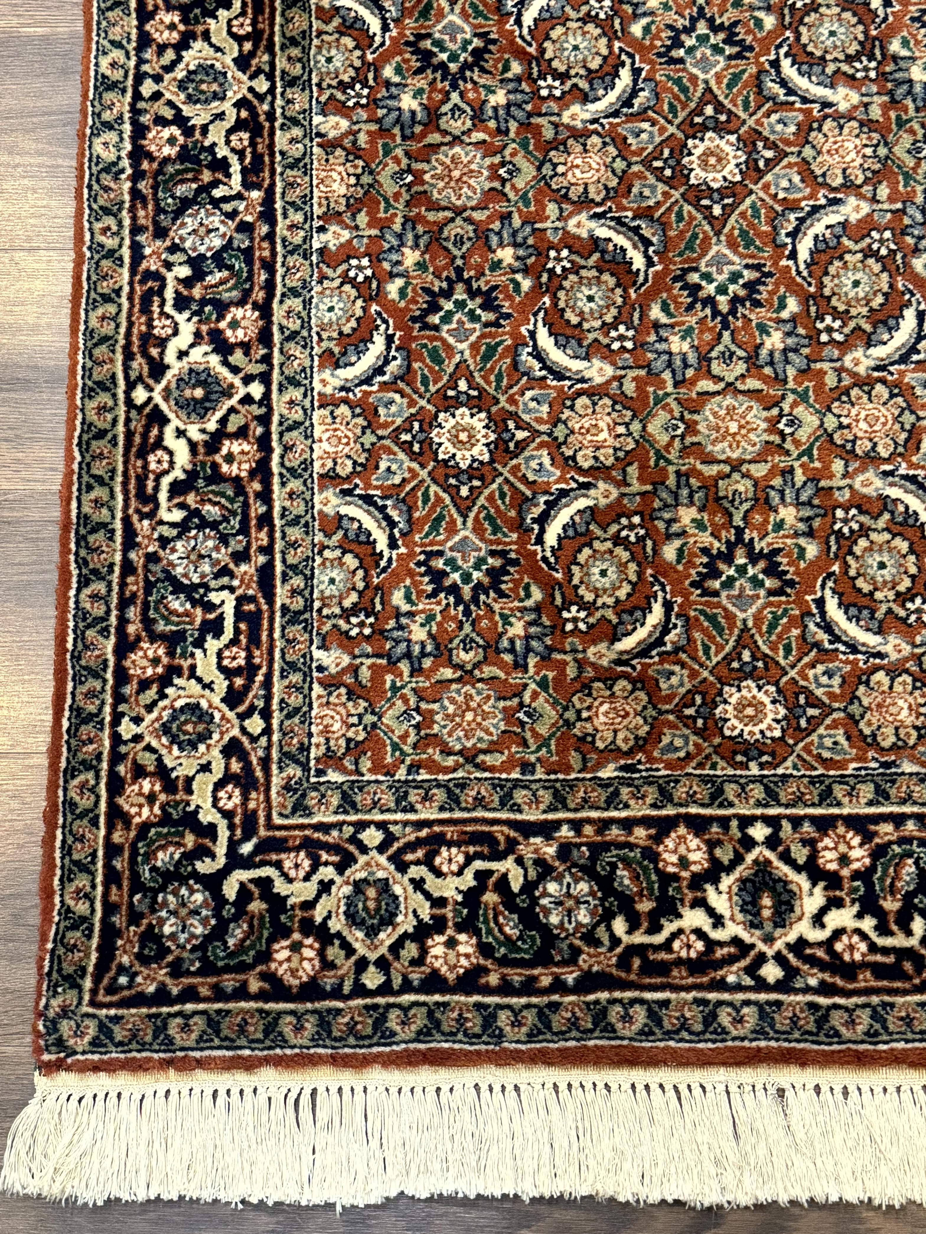 Indo Persian Bijar Rug 3x5, Red and Navy Blue, Allover Pattern, Fine Hand Knotted Wool Carpet
