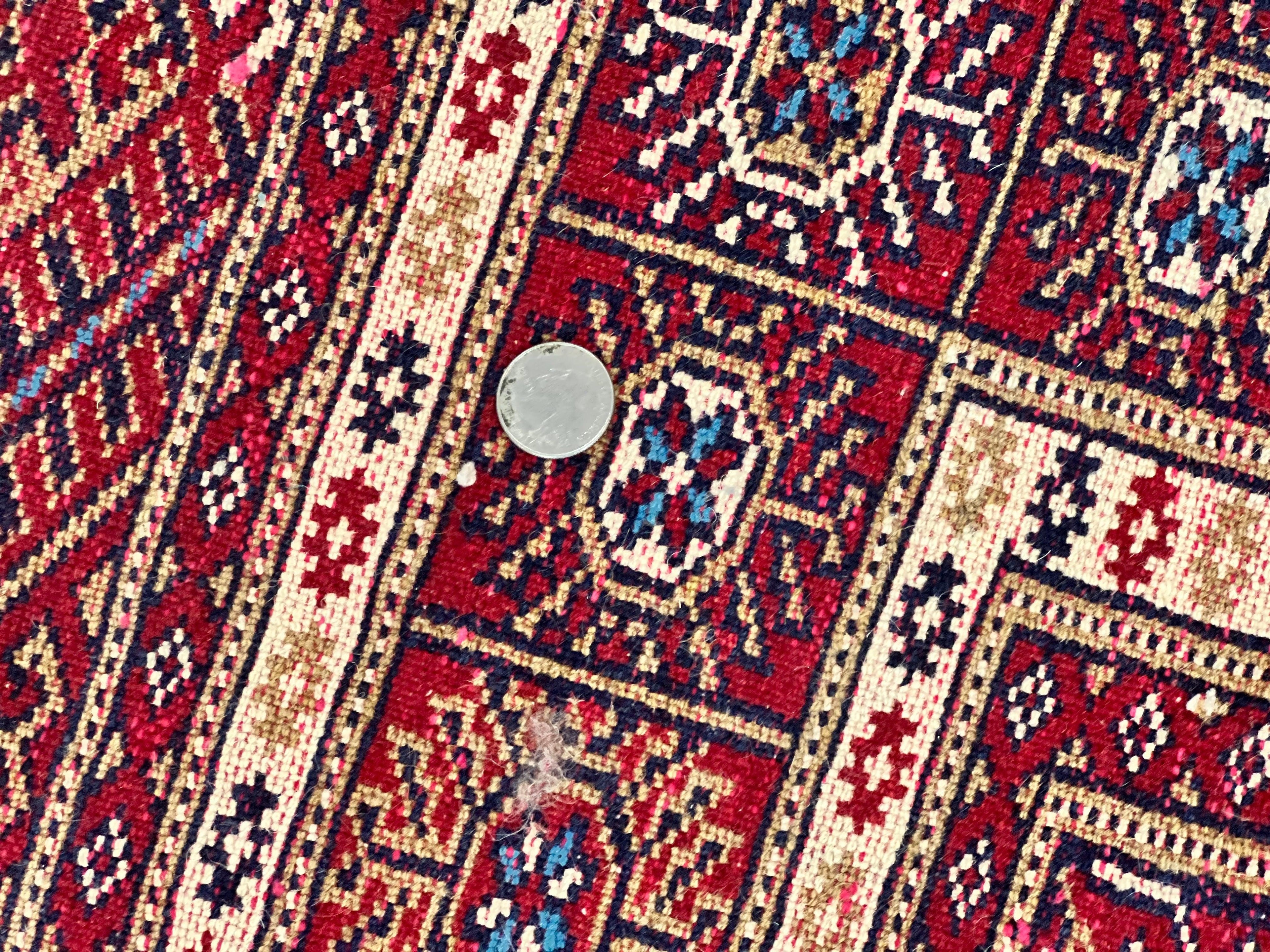 Pakistani Bokhara Rug 4x6, Red Turkoman Carpet, Finely Hand Knotted, Wool Vintage Rug