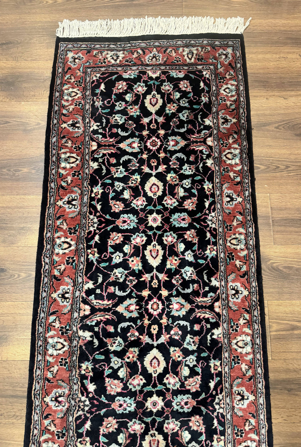 Pak Persian Runner Rug 2.8 x 10, Dark Blue, Floral Allover, Wool