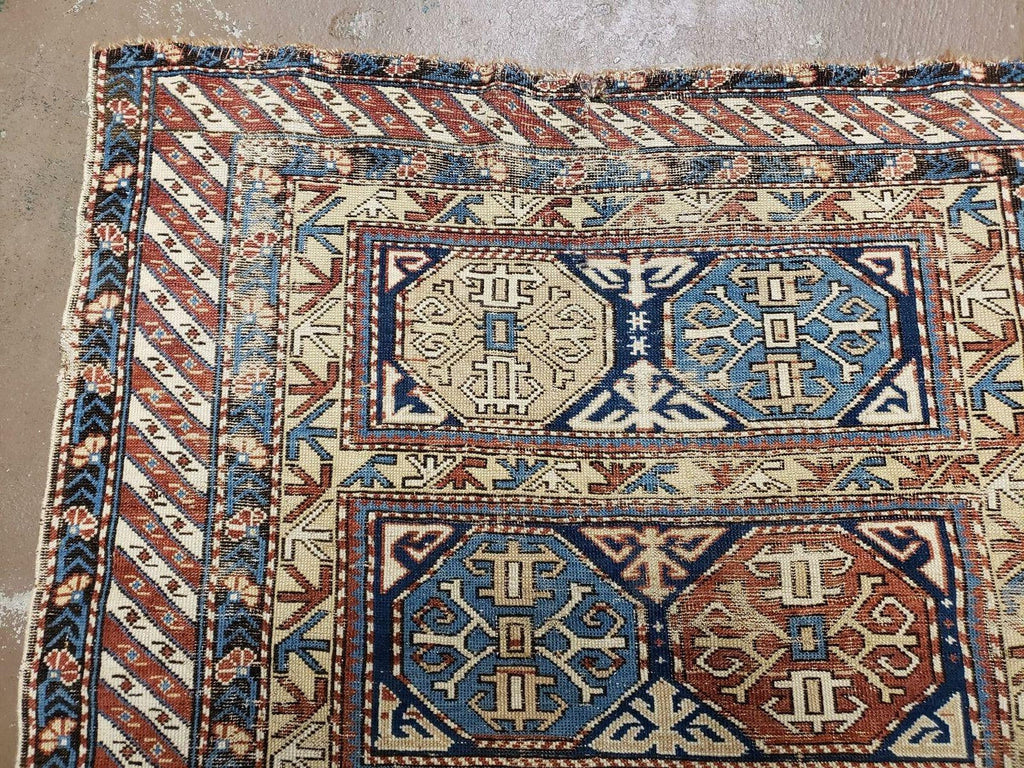 Antique Caucasian Rug 3x5, Shirvan Kazak Tribal Carpet