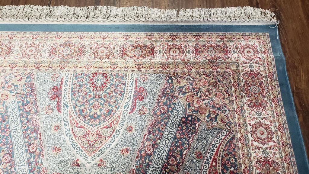 4x6 Silk Carpet, Light Blue & Beige Oriental Rug 4 x 6ft, Traditional Design Medallion All Over, Bamboo Silk, Super Fine, High Quality, Soft