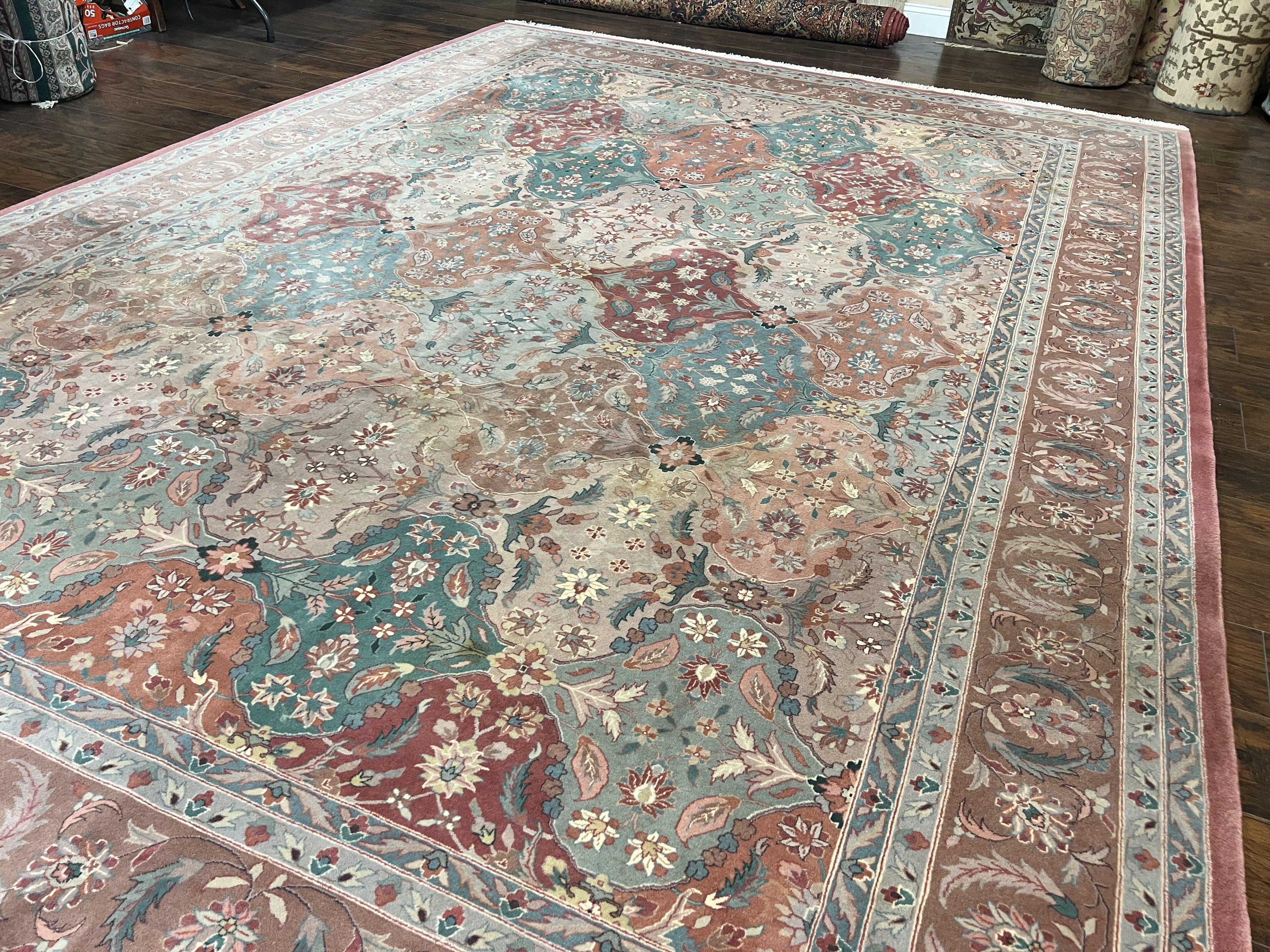Sino Persian Rug 10x14, Multicolor Panel Design, Wool Handmade Vintage Large Rug