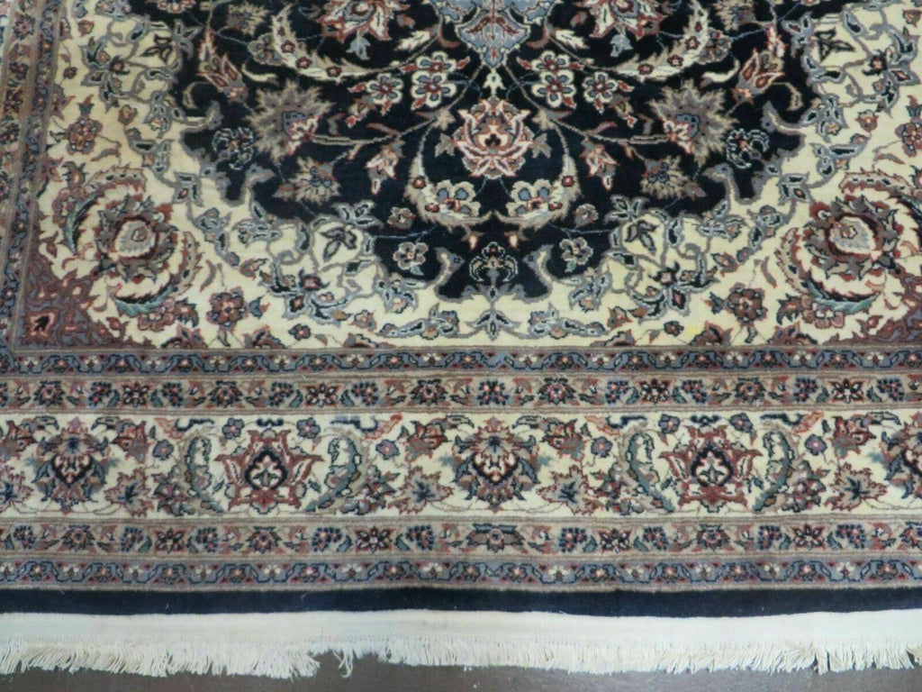 4' X 7' Vintage Handmade India Wool Silk Accent Rug Hand Knotted Black Organic